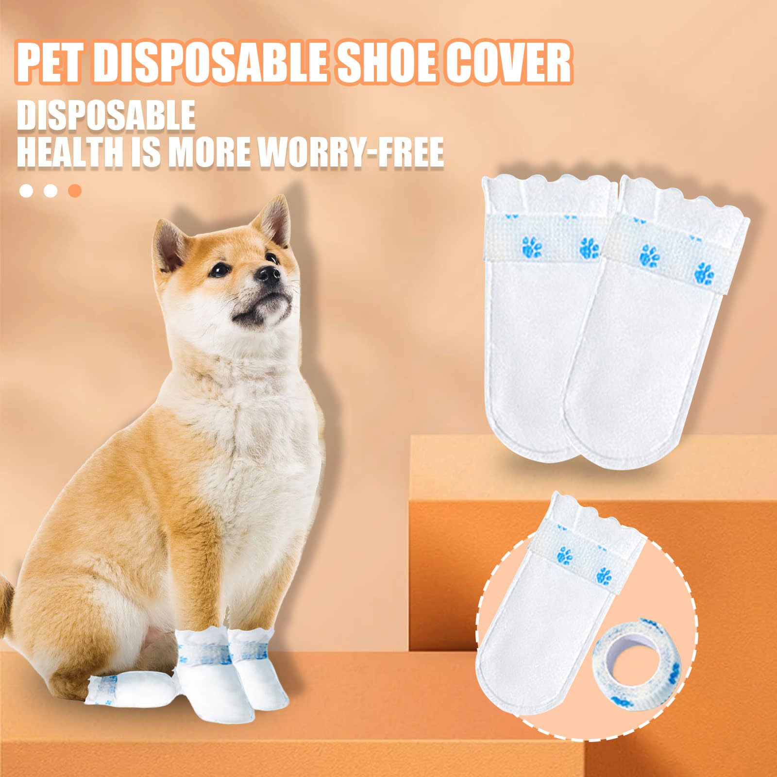 Suxgumoe Disposable Dog Boots - 20 Pcs Soft Non-Woven Pet Shoes, Small, White, Adjustable Self-Adhesive Bandage for Indoor & Outdoor Use