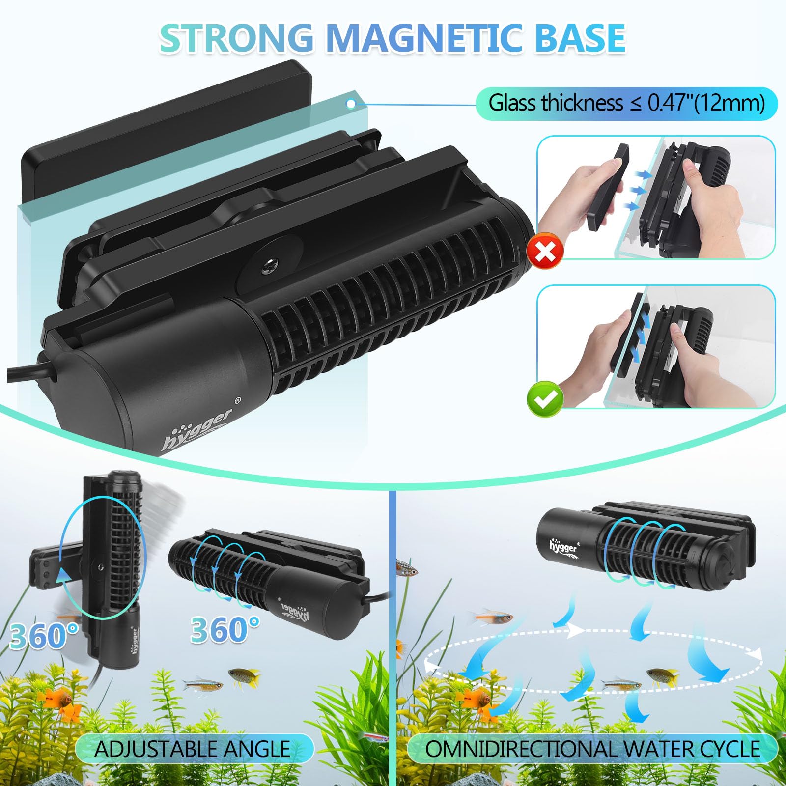 hygger Wave Maker For Aquarium, Magnetic DC 24V 50W Aquarium Powerhead, 3430GPH Adjustable Cross Flow Pump with LED Display Cont
