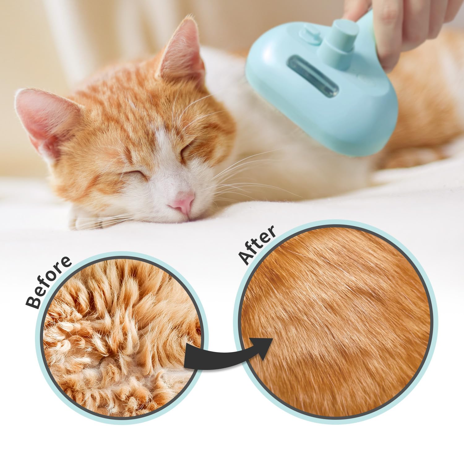 Pecait 3-In-1 Self-Cleaning Pet Brush For Shedding - Removes Static And Loose Hair From Dogs And Cats (Blue)