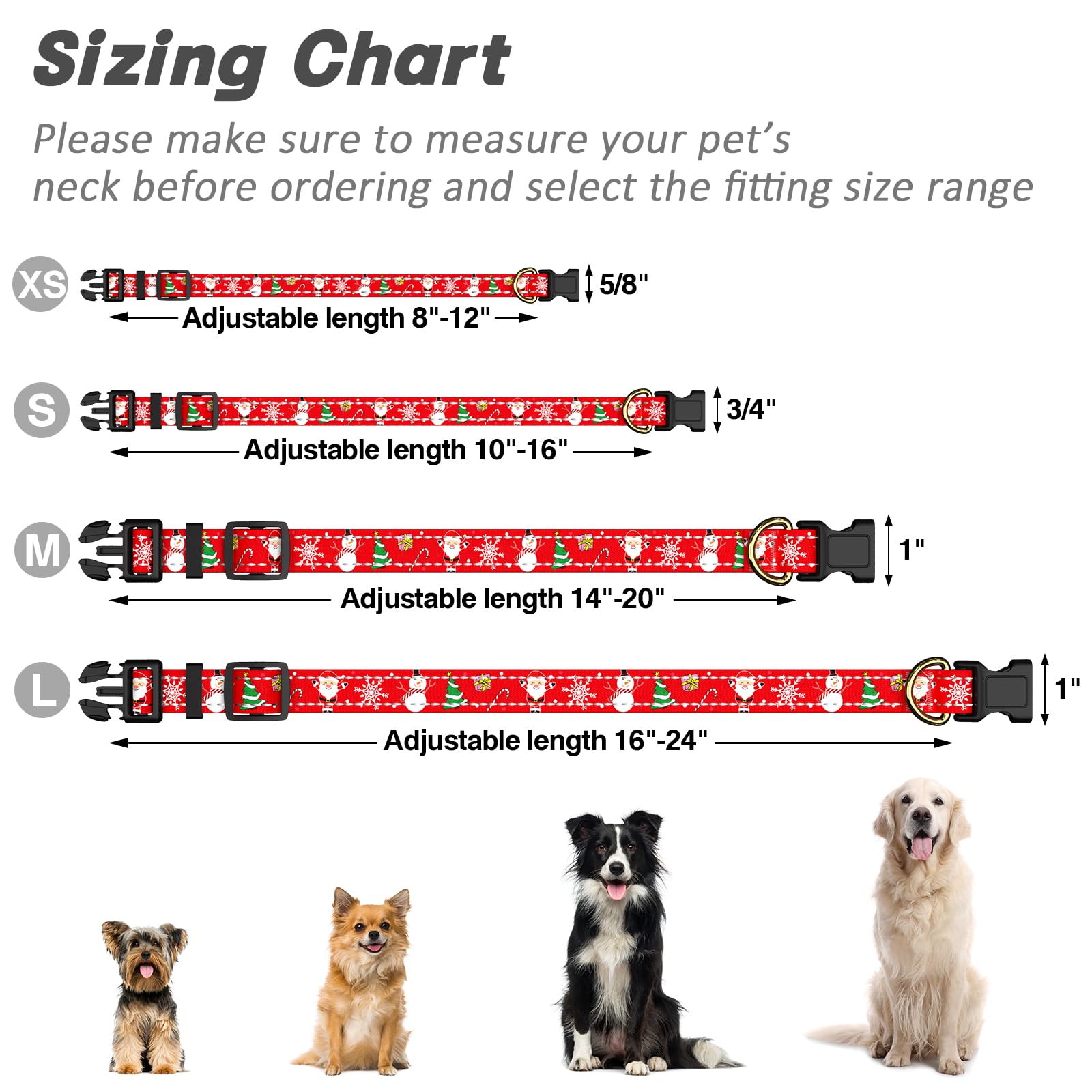 Tmoodel Reflective Dog Collar - Cute Christmas Style For Small Dogs, Soft Nylon Puppy Collar With Adjustable Size And Quick Rele