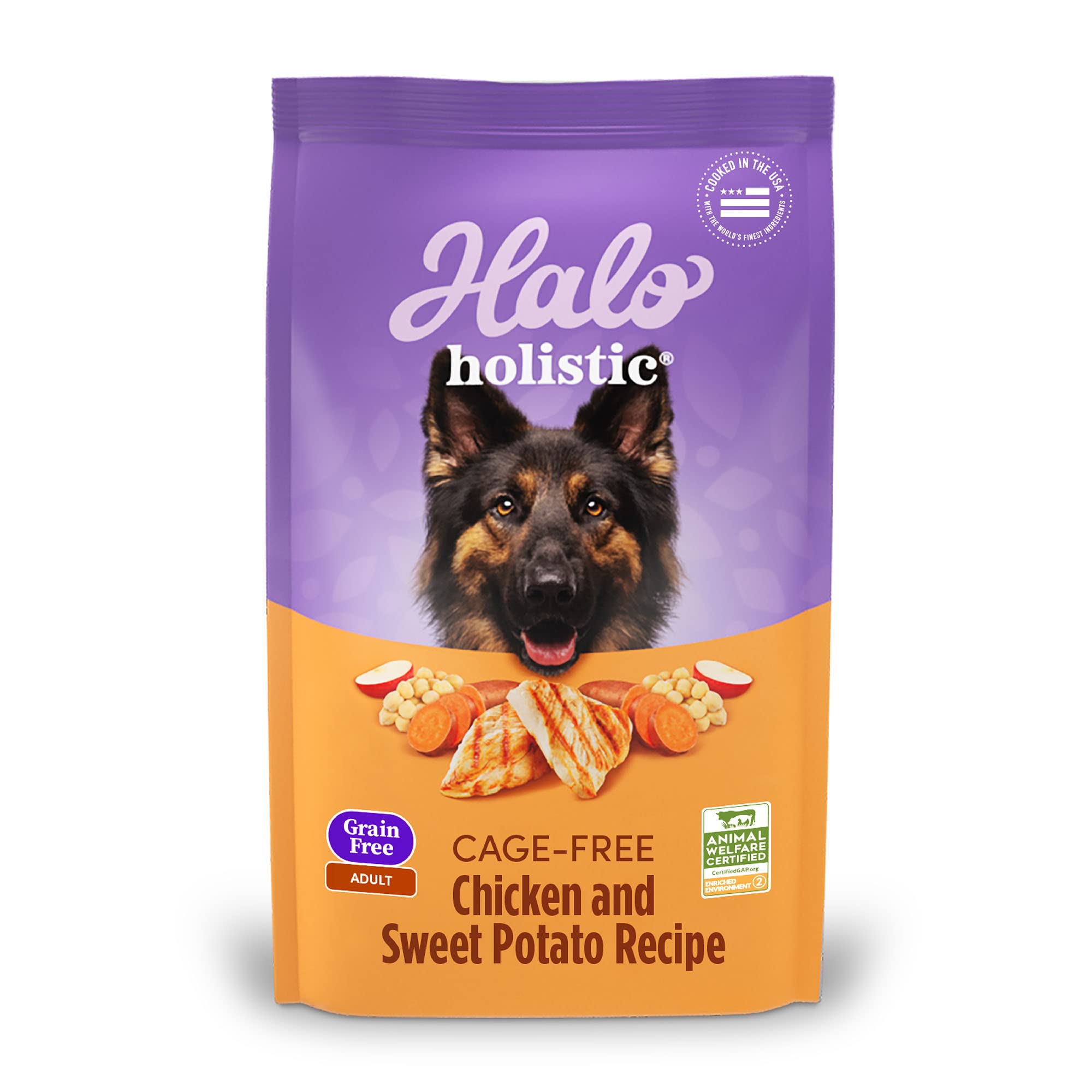 Halo Holistic Dog Food Cage Free Chicken & Sweet Potato Formula, Grain Free Dry Dog Food, Complete Digestive Health, Kibble for 