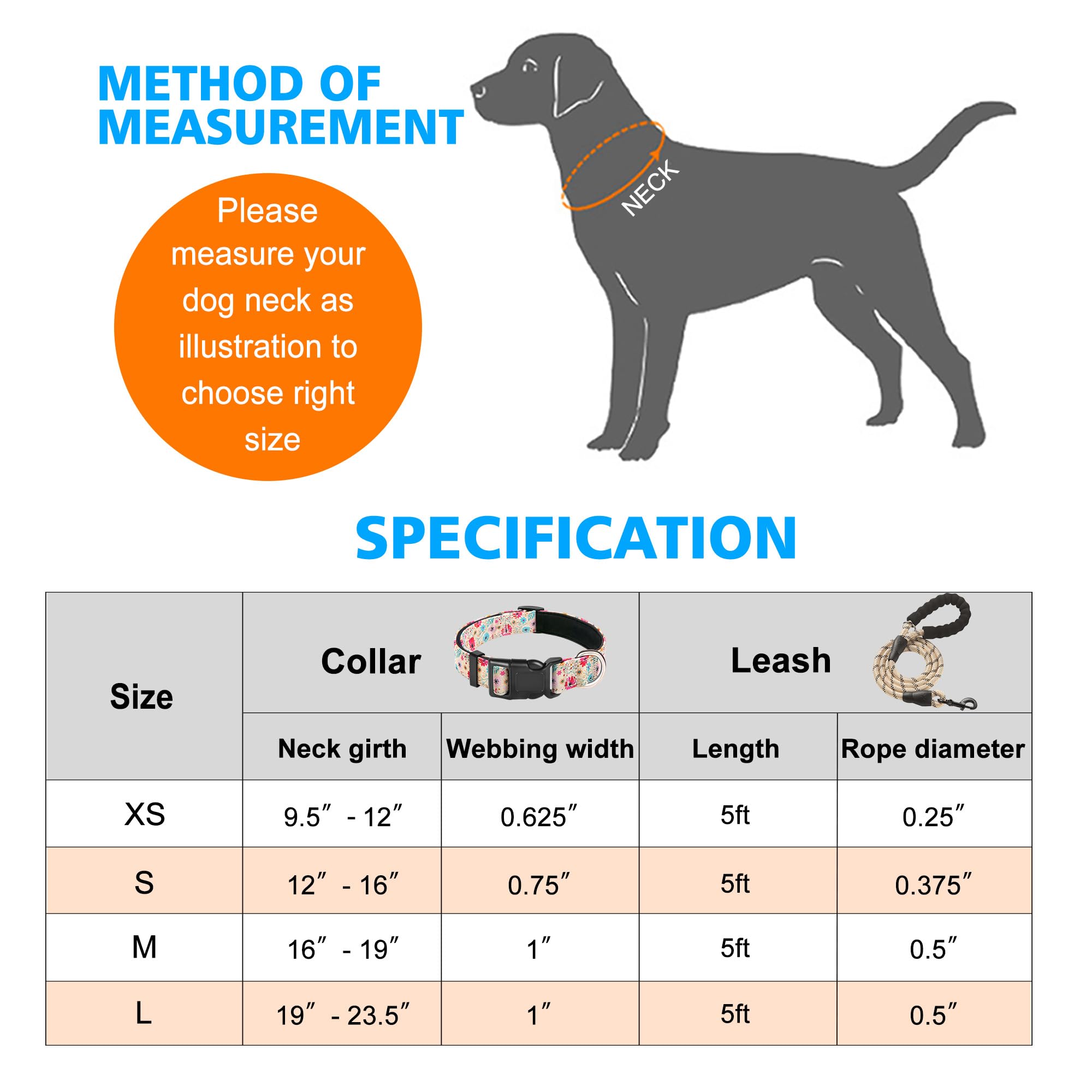 Ladoogo Reflective Dog Collar Padded With Soft Neoprene Breathable Adjustable Nylon Dog Collars For Small Medium Large Dogs (Medium (Pack Of 1), Vanila/Pink Floral Collar+Leash)