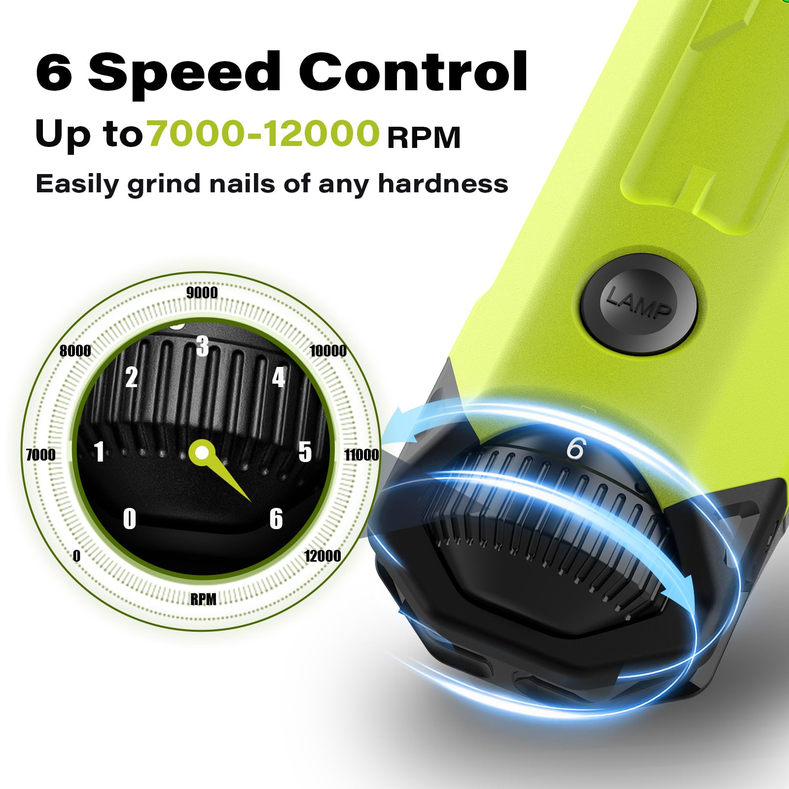 Casfuy 6-Speed Dog Nail Grinder - Super Quiet Rechargeable Trimmer for Large Medium Small Dogs - Green, Model N60