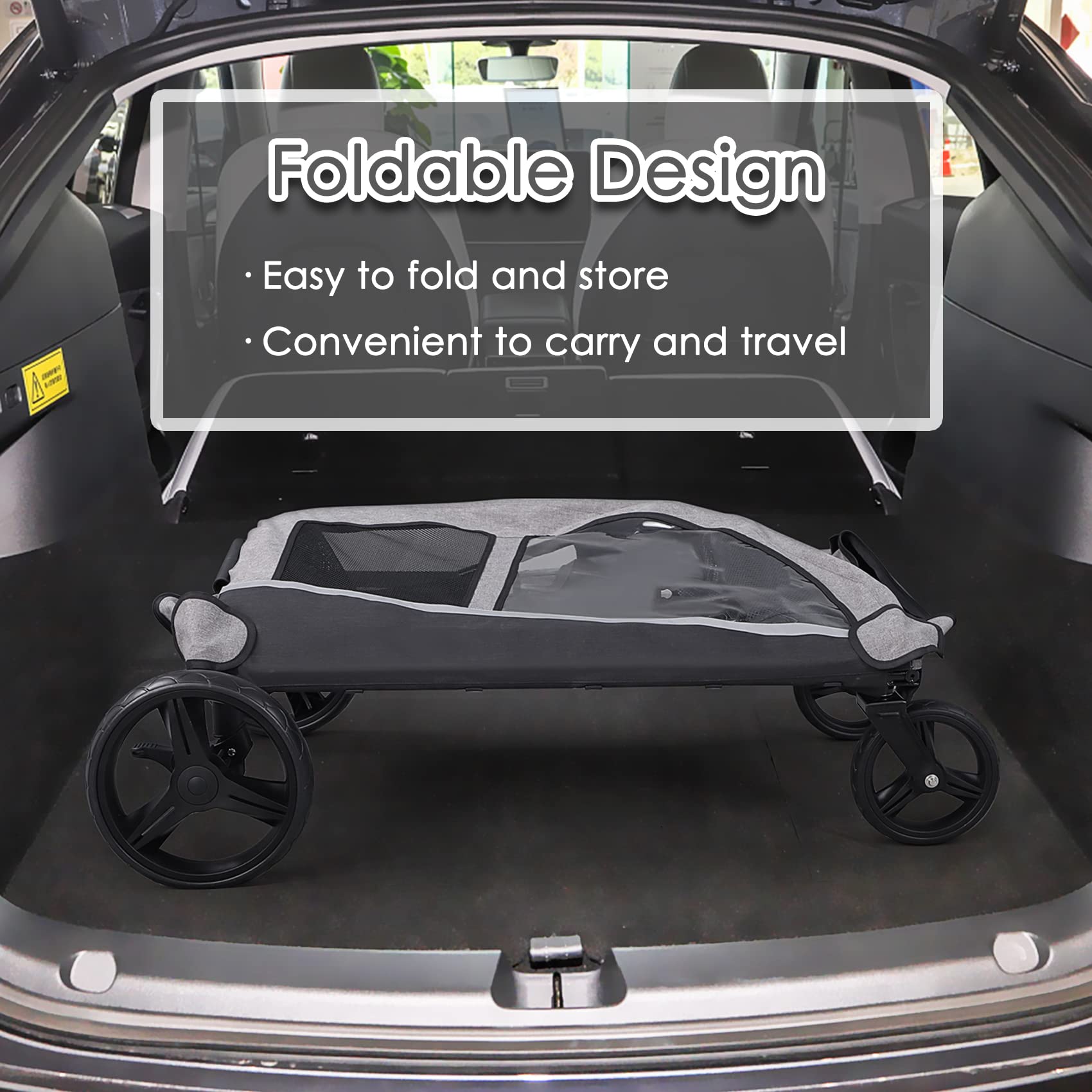 Saudism Large Dog Stroller - Foldable, Adjustable Handle, Gray - Supports Up to 130 lbs, for Medium & Large Dogs