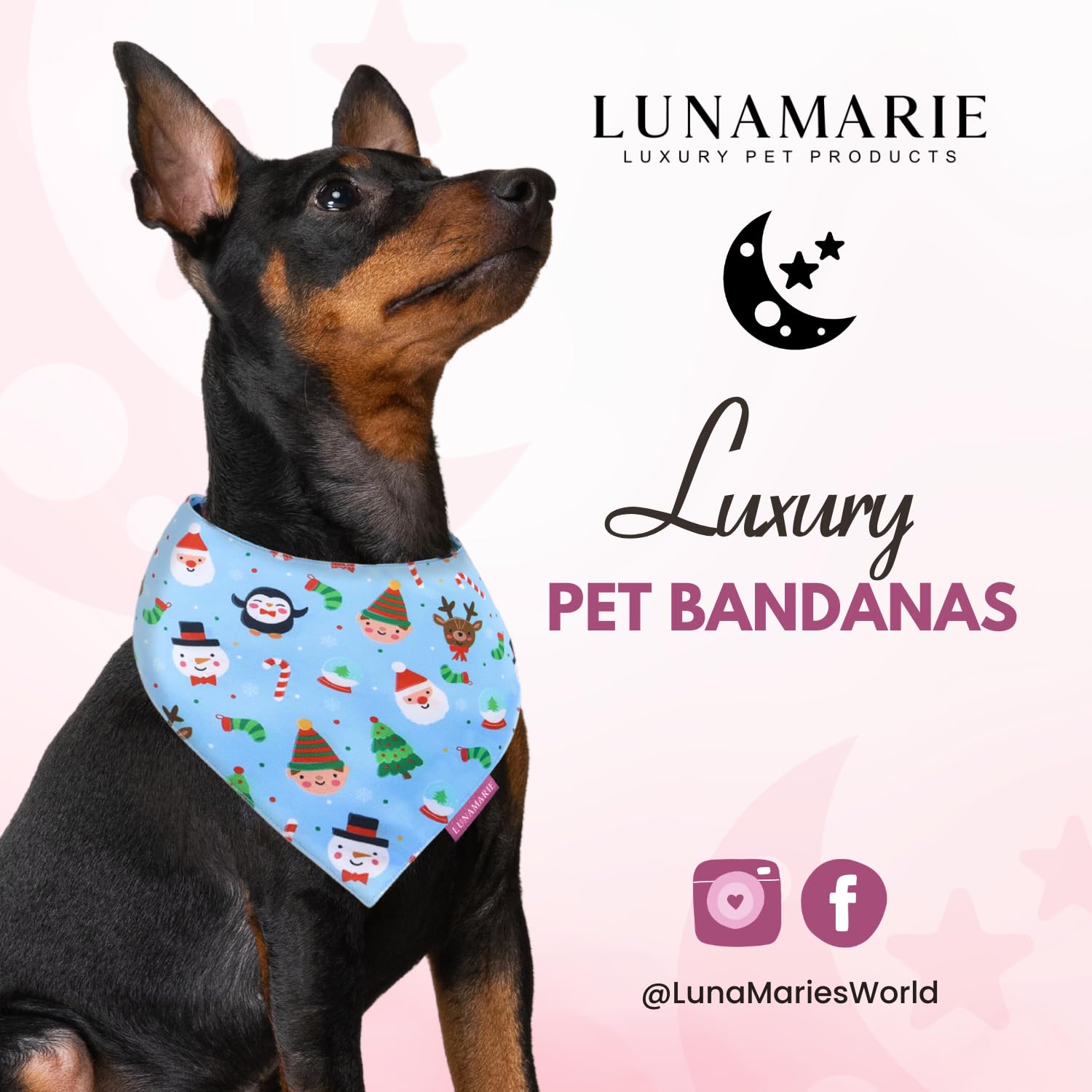 Lunamarie - Luxury Pet Birthday Bandanas -Premium & Silky Poly Fabric | 100% Handmade | Custom Shape Dual Layered (Santa'S North