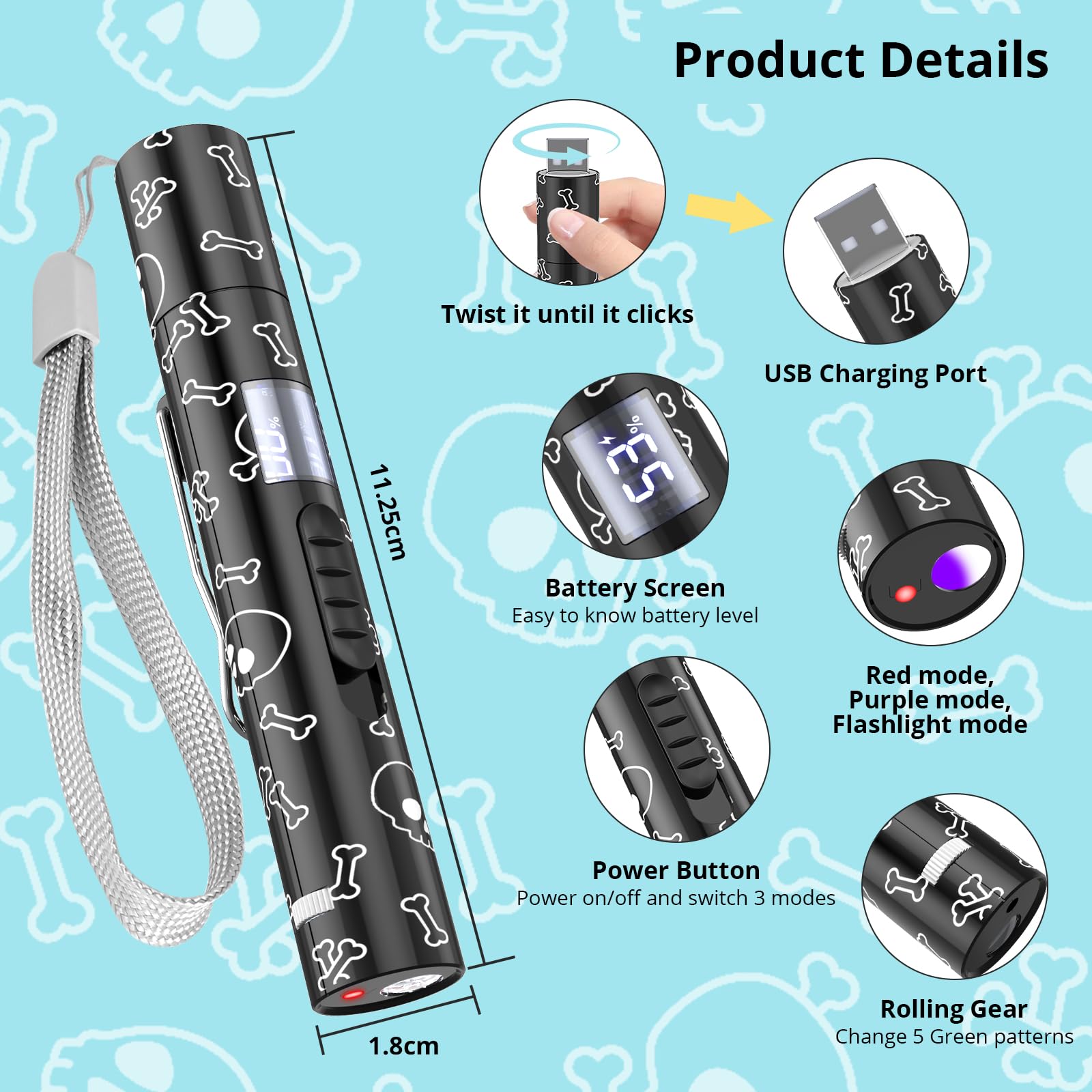 Cat Toy Pointer for Indoor Cats, Battery Level Display Screen, USB Rechargeable Kitten Toys with 7 Adjustable Patterns, Interact