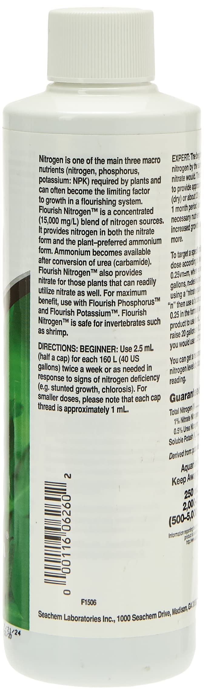 Seachem Flourish Nitrogen Liquid Fertilizer 250ml - Green, Model 626, Essential for Plant Growth