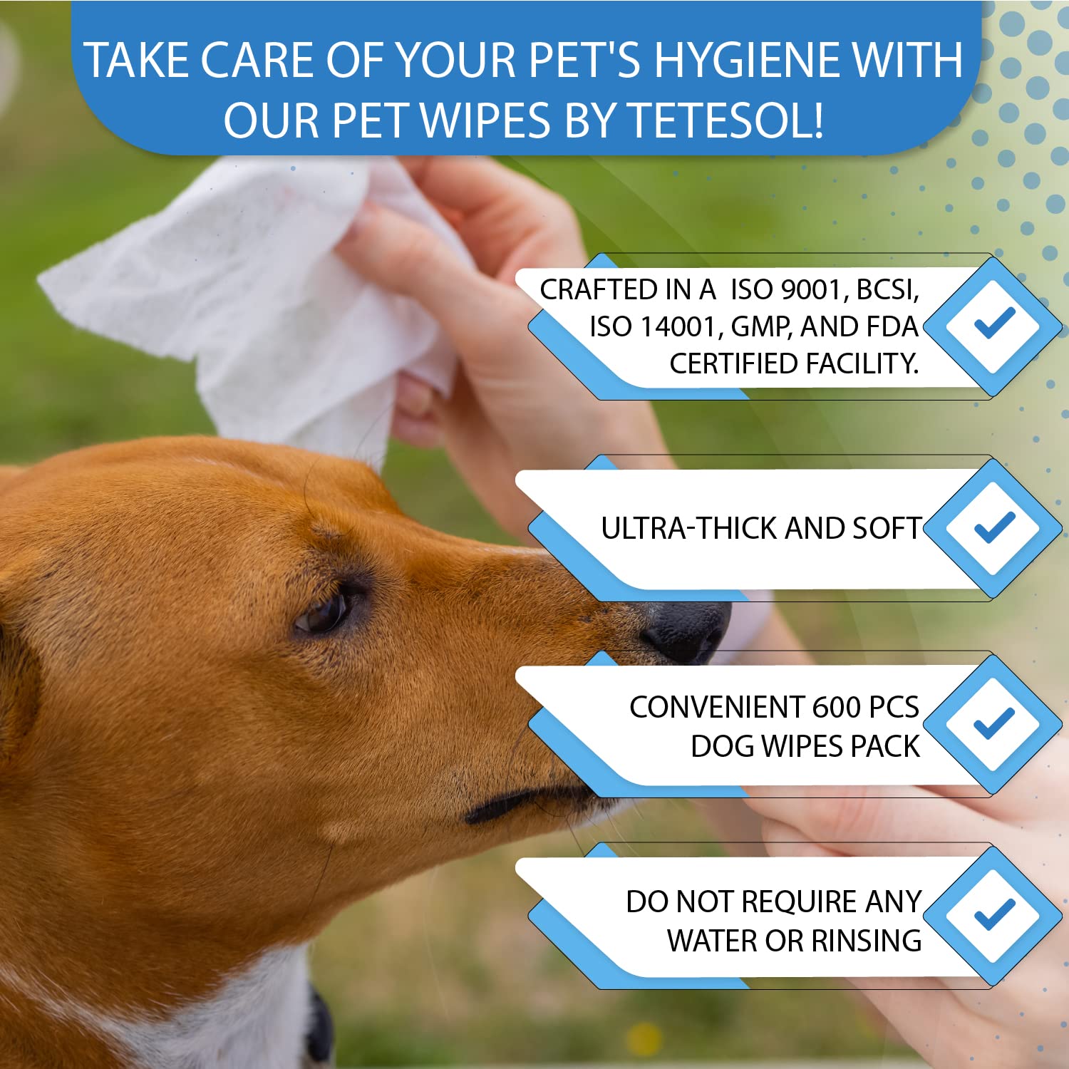 Tetesol Dog Wipes For Dogs Cats, 600 Count All Purpose Cleaning Pet Wipes, Dog Ear Wipes, Quick Easy Grooming For Bums, Body, Paws, Eyes, For A Easy & Speedy Freshen-Up, 6 Travel Pack Of 600 Wipes