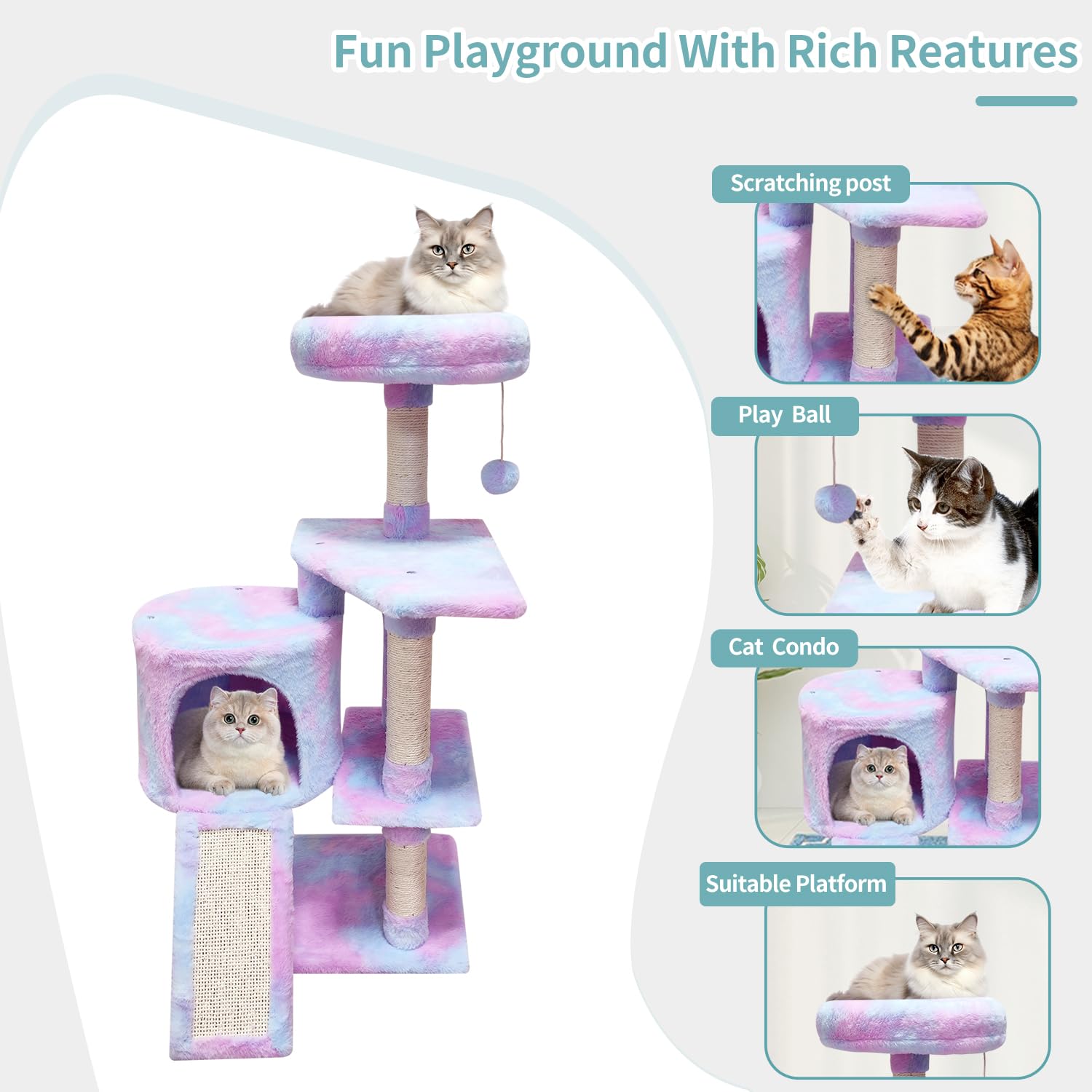 Miao Paw Cute Cat Tree Tower For Indoor Cats Condo With Sisal Scratching Posts Jump Platform Cat Furniture Activity Center Play