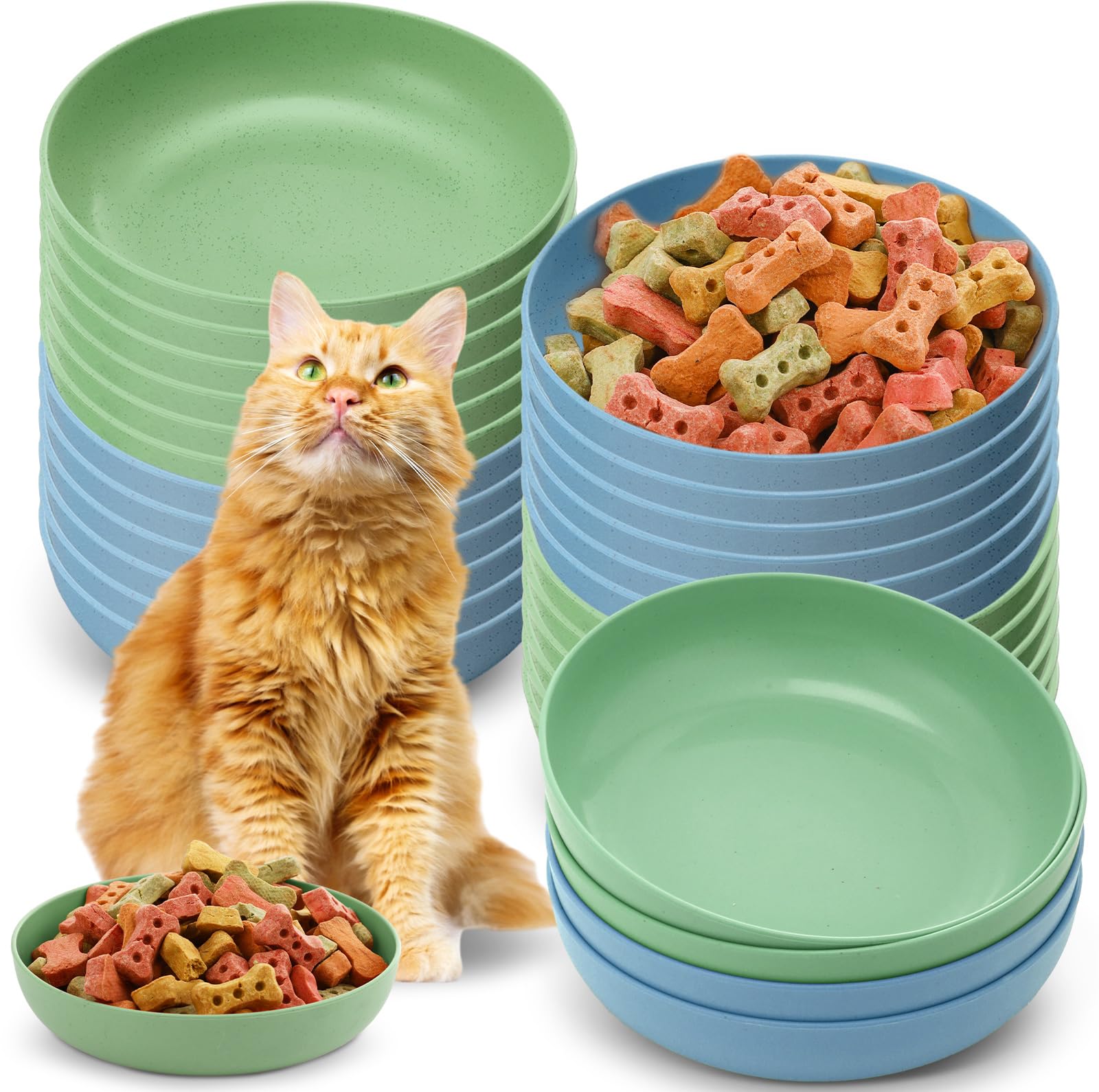 Tioncy 24 Pieces Fatigue Relief Cat Bowl Shallow Cat Food Dish Wide and Small Plate Wide Stray Wet Feeding Bowl for Ferrets Fera