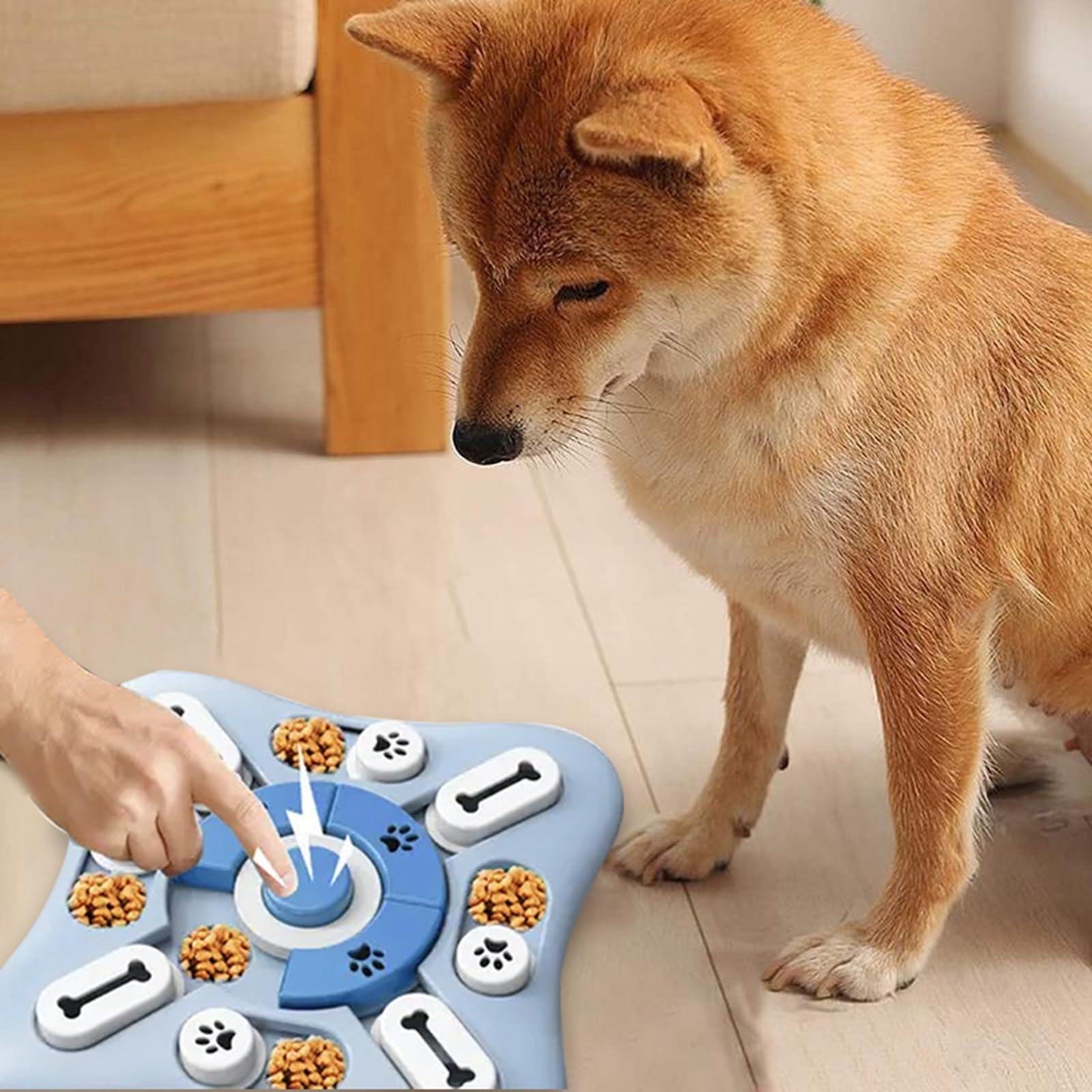 Interactive Dog Puzzle Toys, Slow Feeder Treats Dispenser with Squeaker for Mental Stimulation, Food Dispensing Toy for Small Me