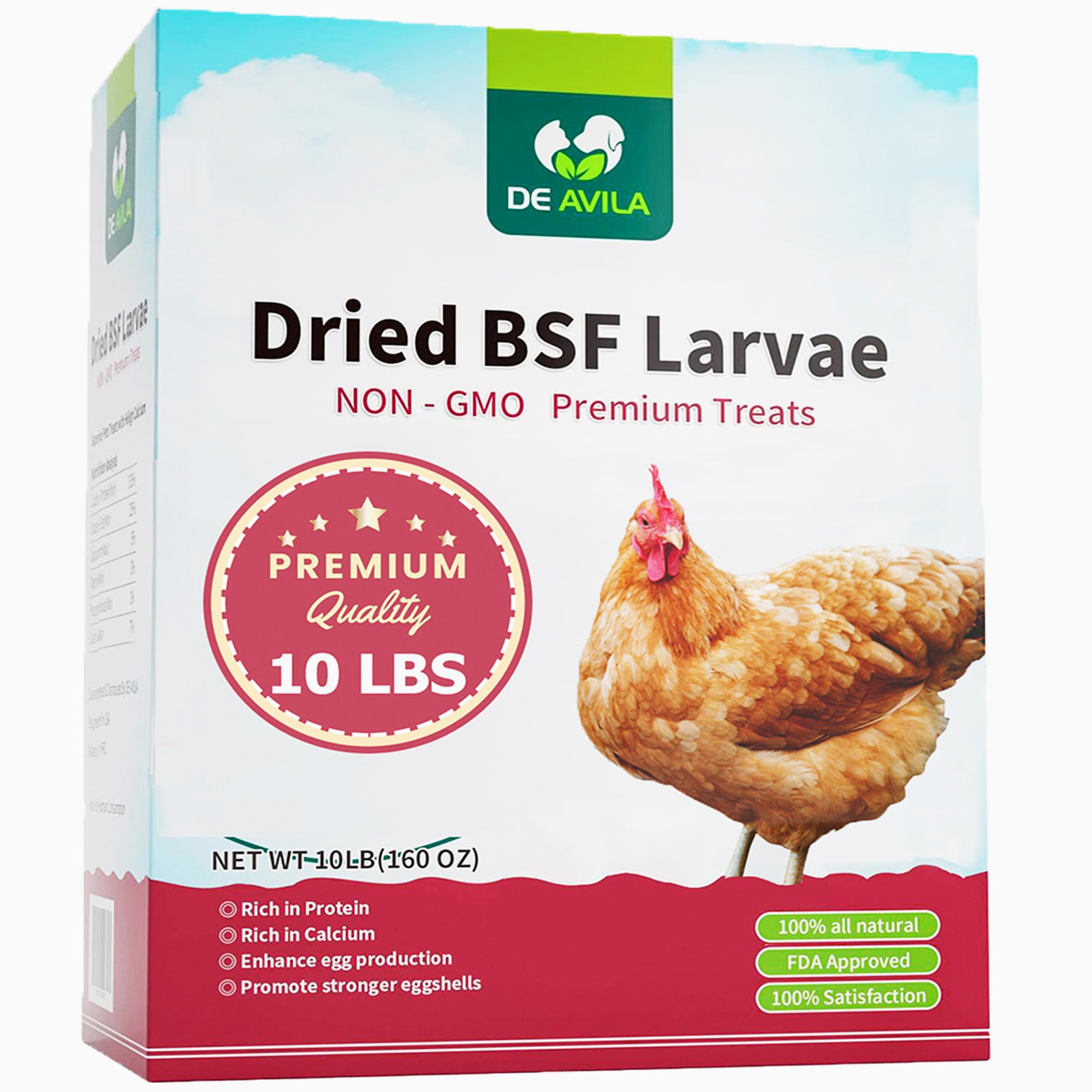 DE AVILA Dried Black Soldier Fly Larvae 10LB - 100% Natural BSF Larvae for Chicken Feed - BSFL 85X More Calcium Than Mealworms -