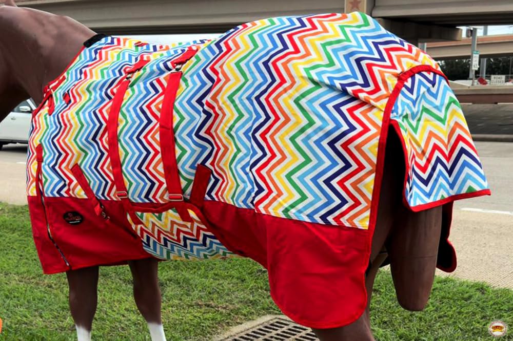 Hilason Rainbow Zigzag 84 In 1200D Winter Waterproof Poly Horse Blanket Belly Wrap | Horse Blanket | Horse