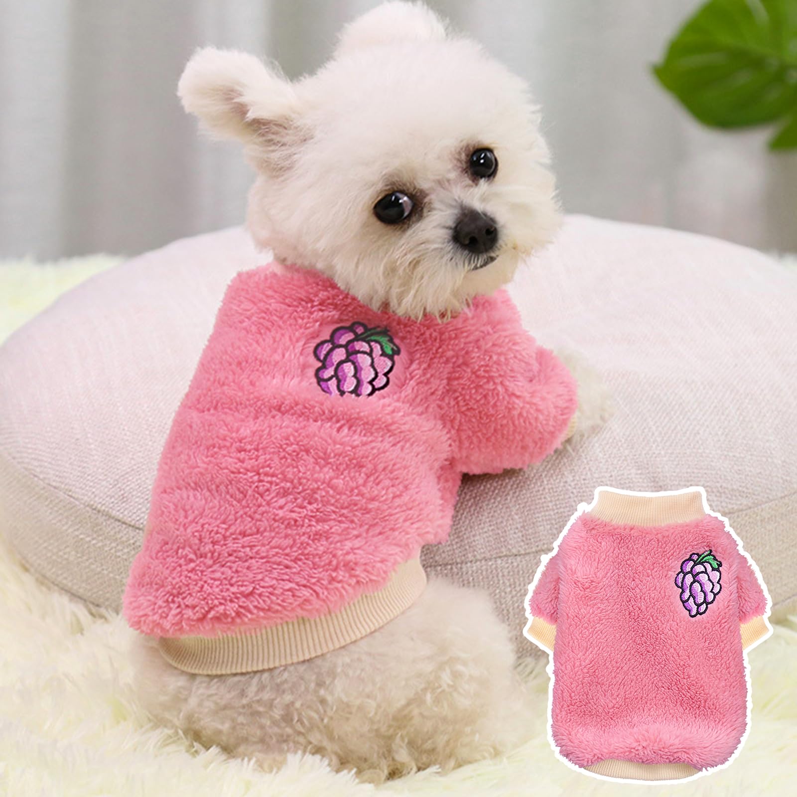 2 Pieces Puppy Sweaters - Female Yorkie & Chihuahua Sweaters, Cute Winter Warm Fleece Dog Clothes (Small)