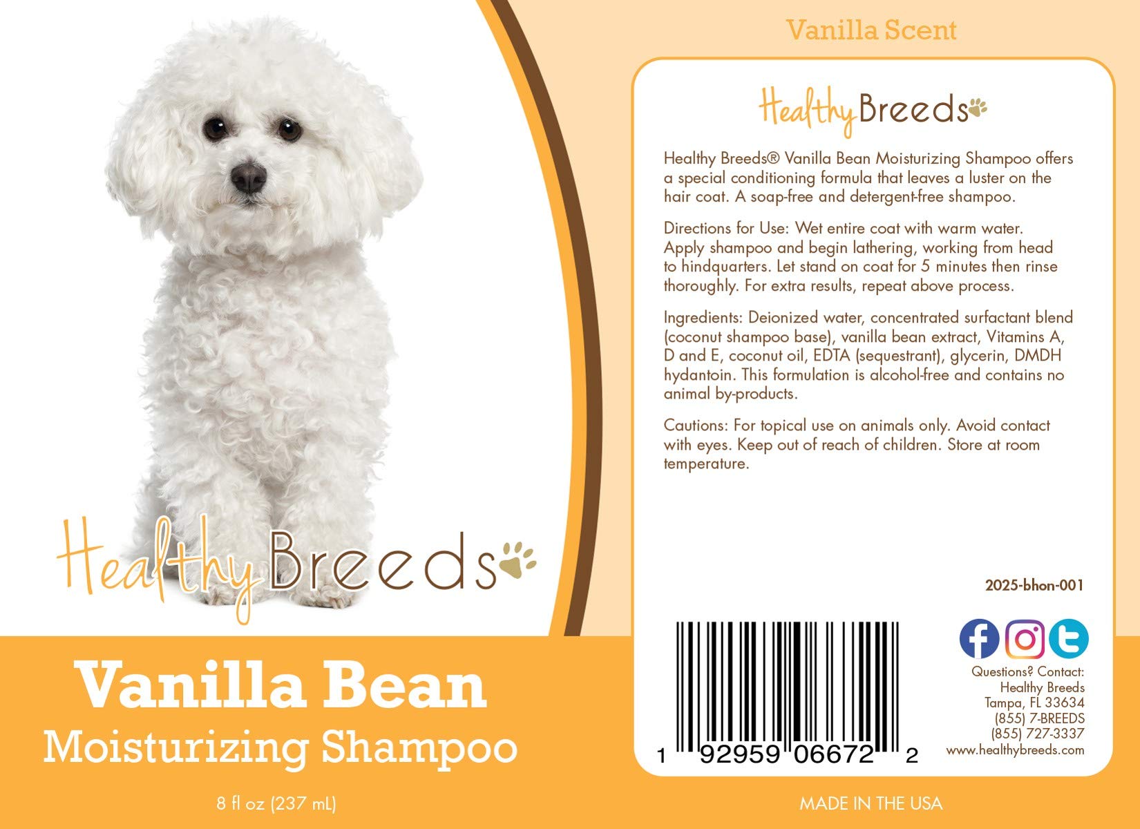 Healthy Breeds Bichon Frise Vanilla Bean Moisturizing Shampoo 8 Oz