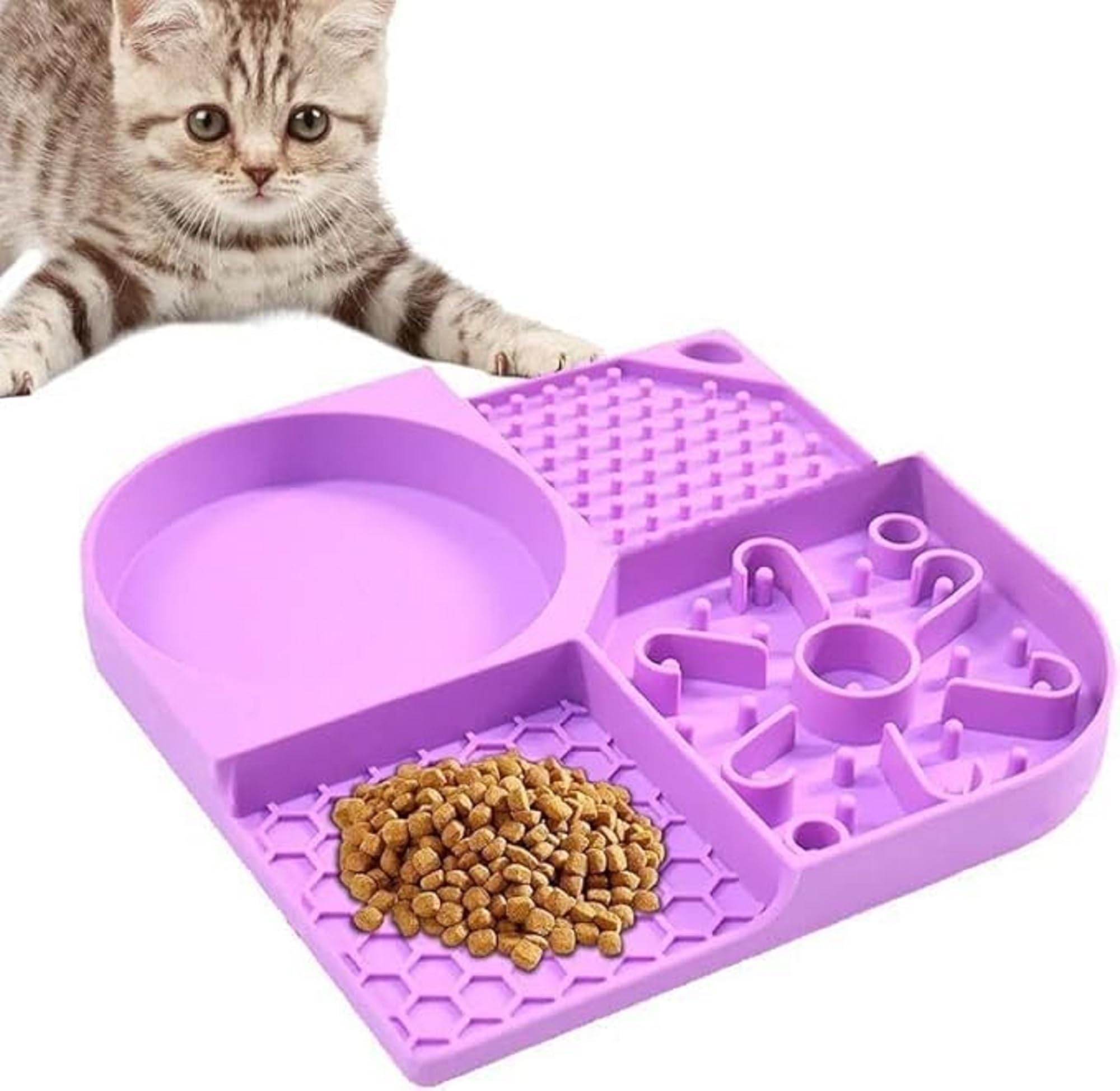 Achintya Slow Feeder Pet Bowl With Lick Mat | Square Silicone Feeding Tray For Dogs & Cats | Food Grade NonSlip Slow Feed Bowl 