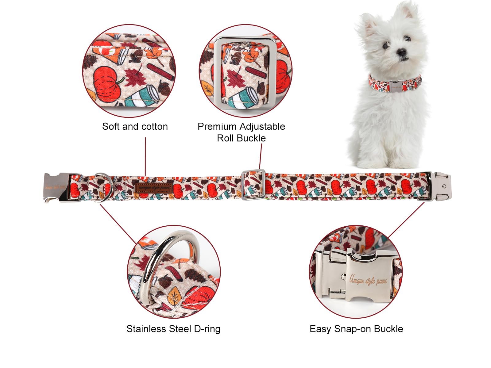 Unique Style Paws Halloween Dog Collar Metal Buckle Pumpkin Collar Gift Durable Cute Collar For Small Medium Large Boys Girls Dogs