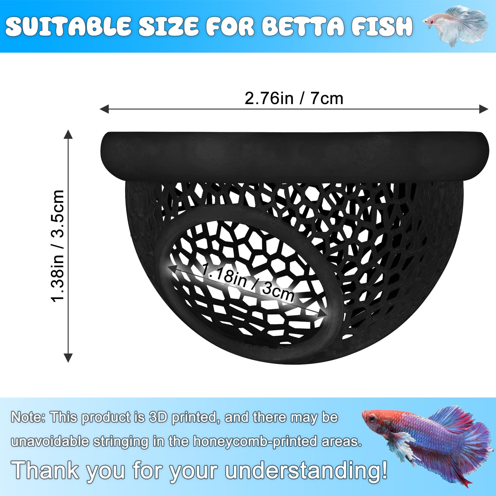 Floating Betta Hide & Shrimp Cave - 3D Printed Aquarium Decor, Multi-Functional Hammock, Feeding Ring & Safe Resting Spot for Be