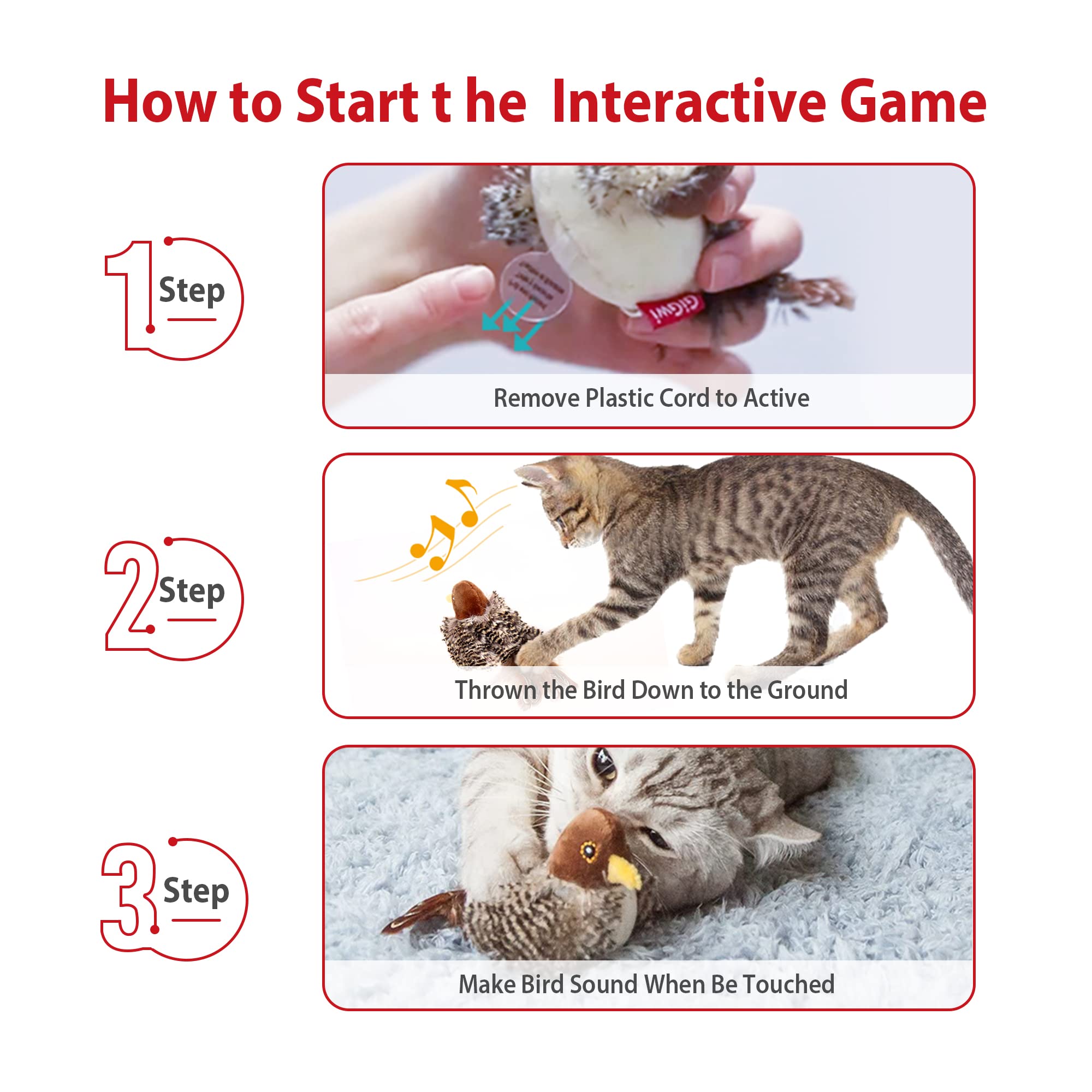 Gigwi Chirp Cat Toy Set - Interactive Motion Activated Squeaky Toy for Indoor Cats - Bird+Mouse, Model G10053