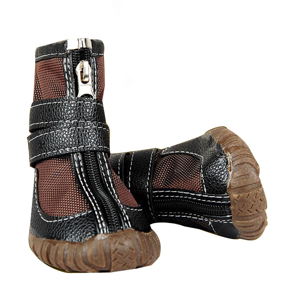 Large Big Dog Pu Leather Sport Shoes Winter Waterproof Pet Dog Puppy Martin Boots Non-Slip Pitbull Golden Retriever Rain Shoes (11(2.7X3.5Inch)(Pack Of 4)), Brown