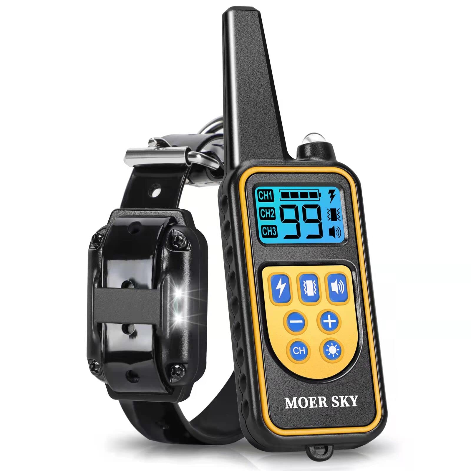 Moer Sky Dog Training Collar, Upgraded 100% Waterproof Rechargeable 875 Yards Remote Dog Shock Collar With Led Light/Beep/Vibrat