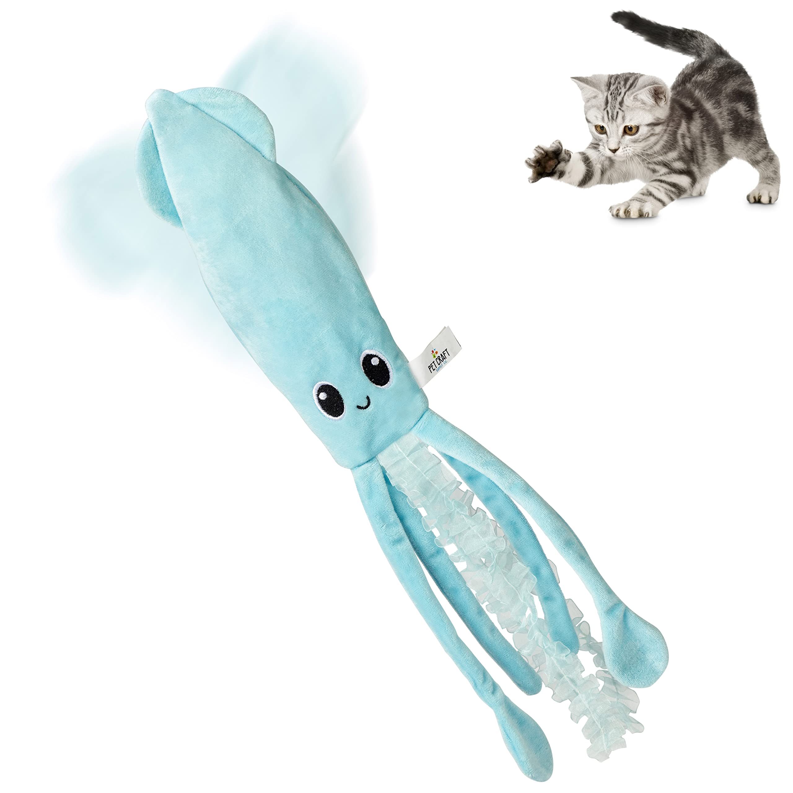 Pet Craft Supply Flipper Flopper Interactive Electric Realistic Flopping Wiggling Moving Fish Potent Catnip And Silvervine Cat Toy Sassy Squid, All Breed Sizes