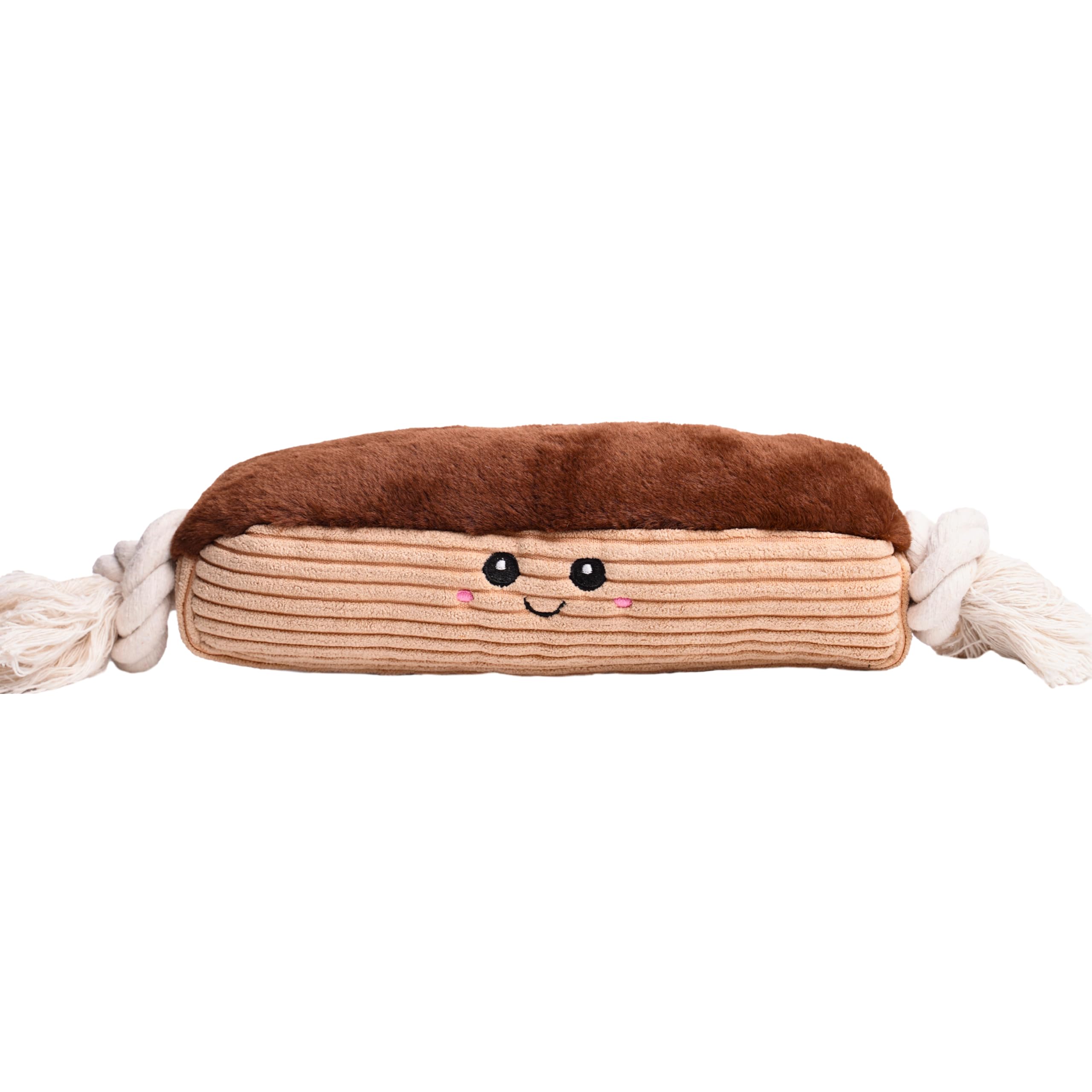 Puffy Crew Squeaky Dog Plush Toy, Bakery Bite_Stick Collection, 12'', For Various Sized Dogs (Eclair, Large)