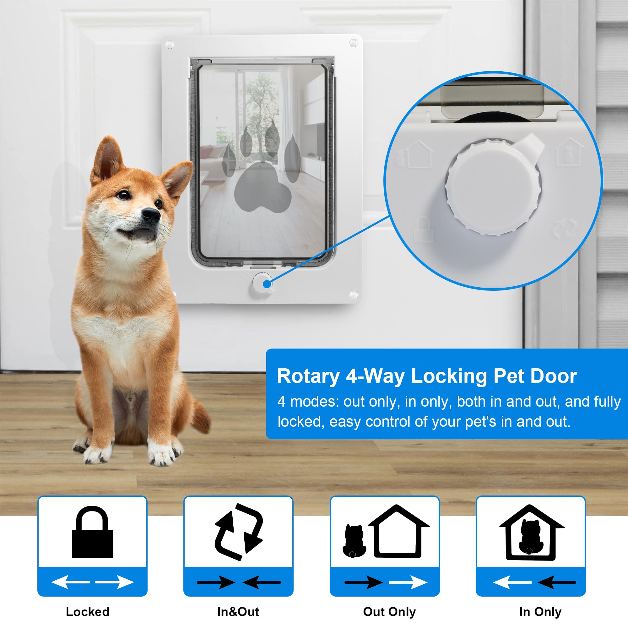 CEESC Dog Door for Pets up to 20 lb, Weatherproof Small White Pet Door with Durable Snap-in Closing Panel