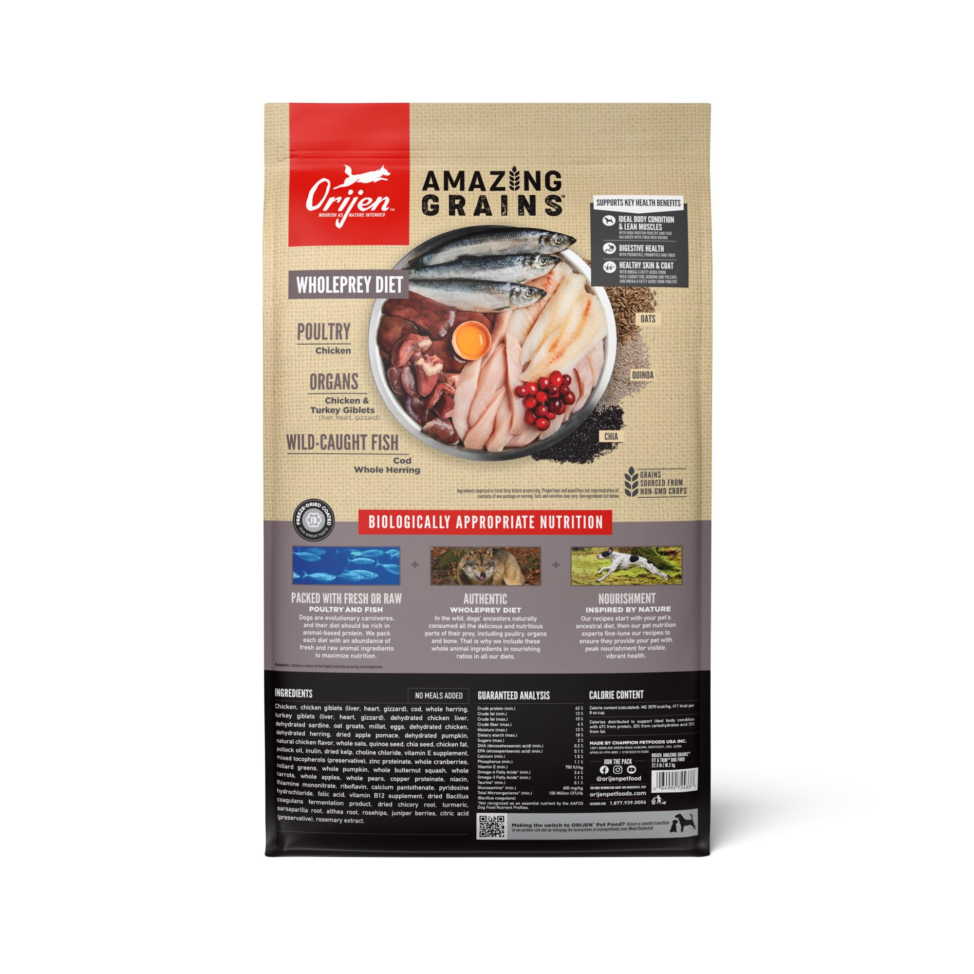 ORIJEN Amazing Grains Fit & Trim Dry Dog Food Recipe, 22.5lb