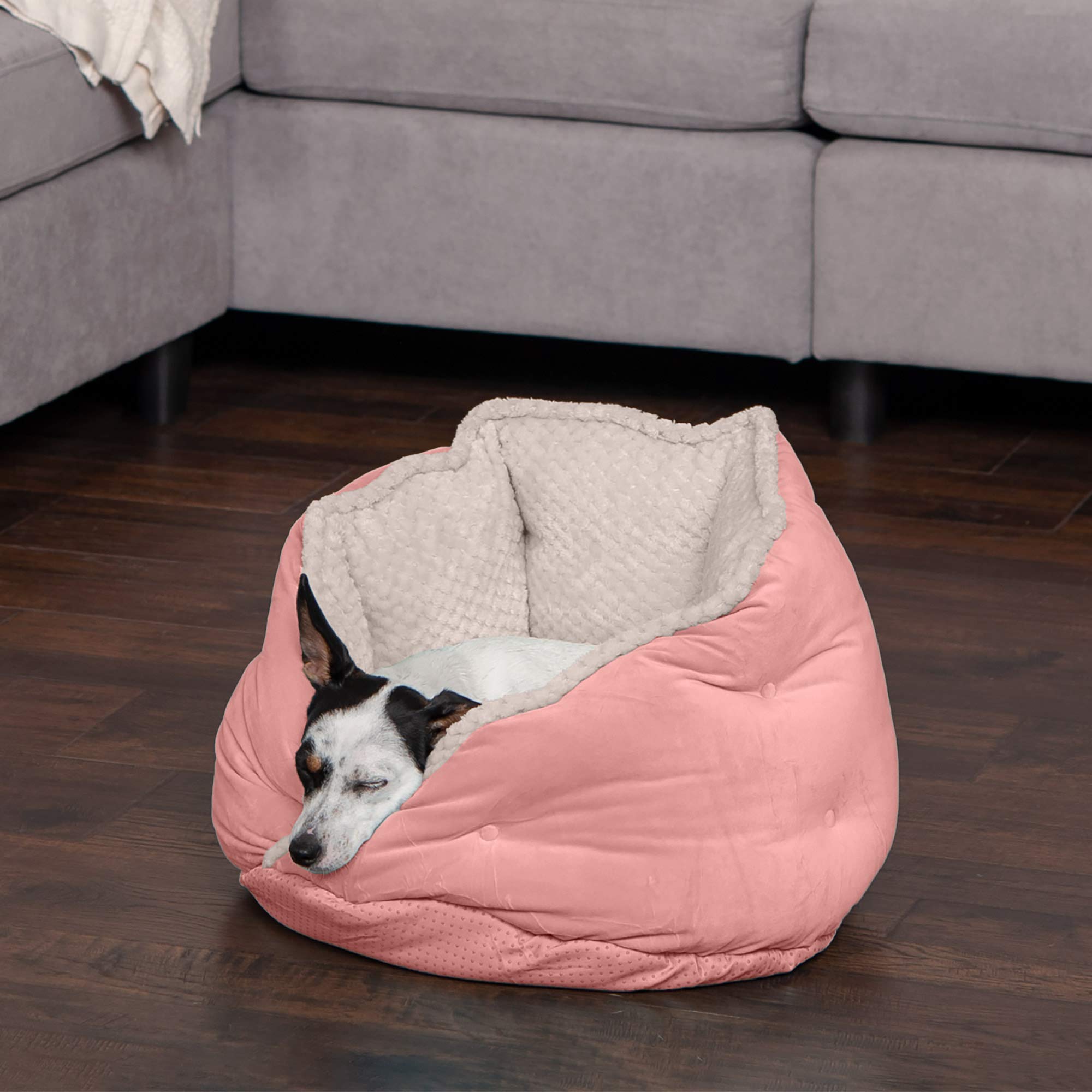 Furhaven 18 Round Pet Bed for Indoor Cats & Small Dogs, 100% Washable, For Pets Up to 14 lbs - Minky Plush & Velvet Hug Bed - So