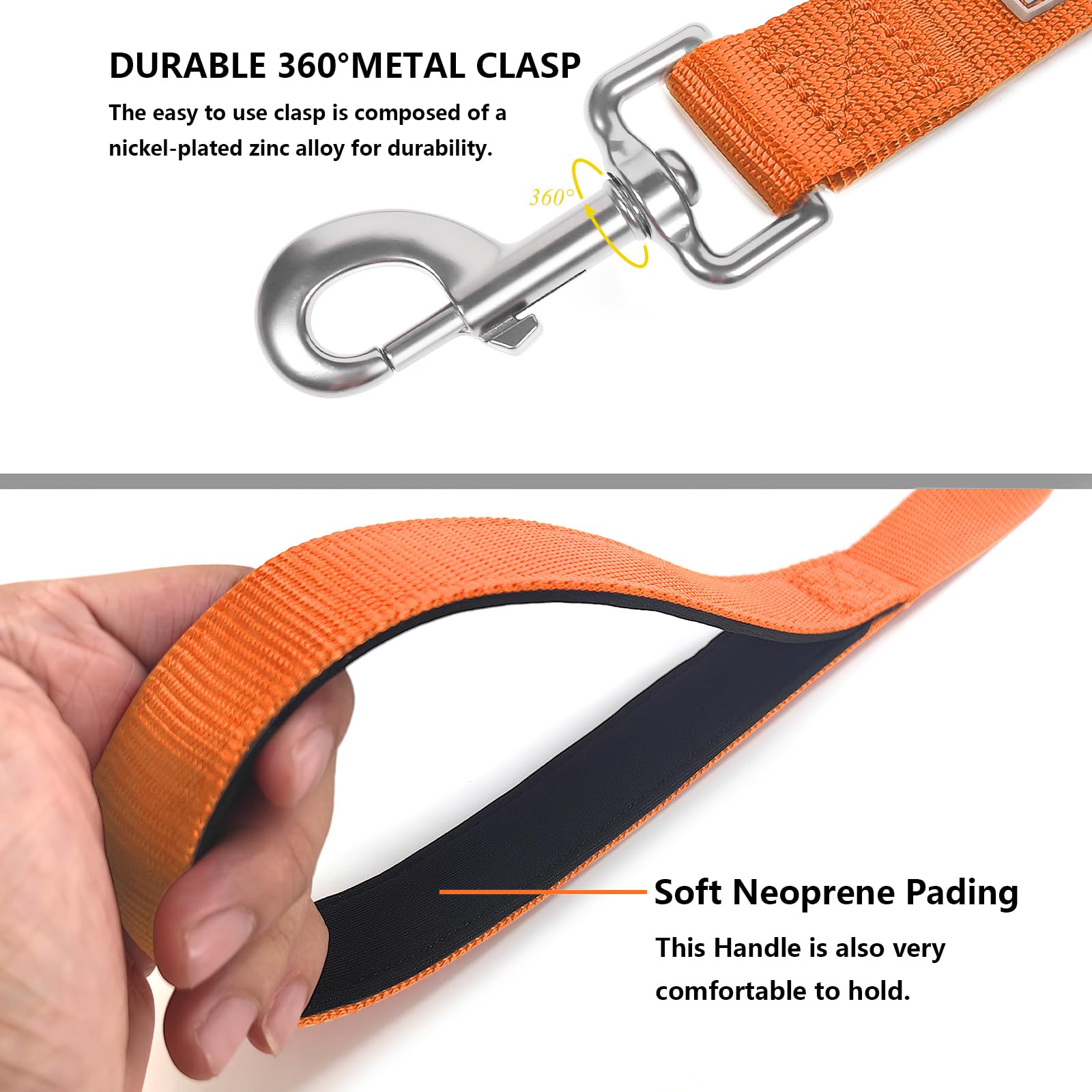Penseepet Basic Dog Leashes 6 Ft Padded Handle Nylon Dogs Leashes For Large Dogs Orange