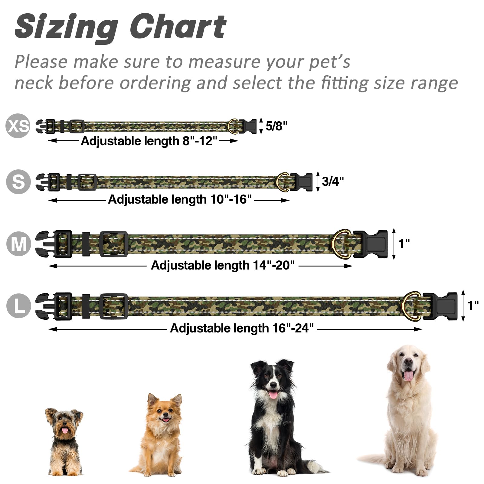 Moodel Reflective Dog Collar For Large Dogs, Cute Camouflage Adjustable Heavy-Duty Nylon Puppy Collar For Boy And Girl Female, S
