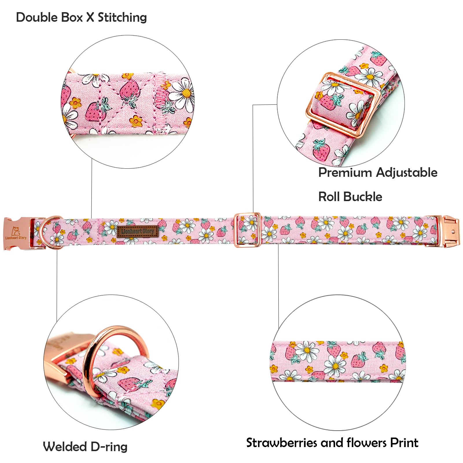 Lionheart Glory Dog Collar Pink Dogs Collar Spring Summer Cute Collars Dog Female Soft Durable Adjustable Dog Collars For Large