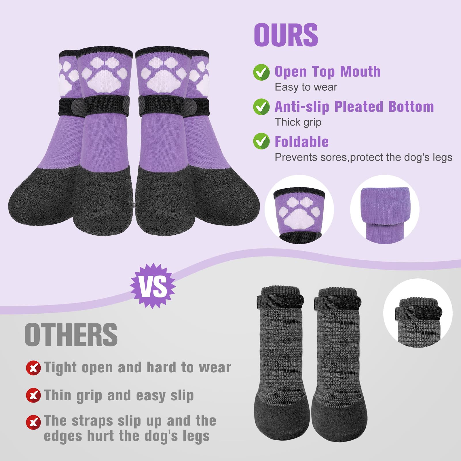 Beautyzoo Anti Slip Dog Socks Boots, Dog Shoes For Hot/Cold Pavement Snow Rain Days,Waterproof Grip Dog Booties Paw Protector Fo