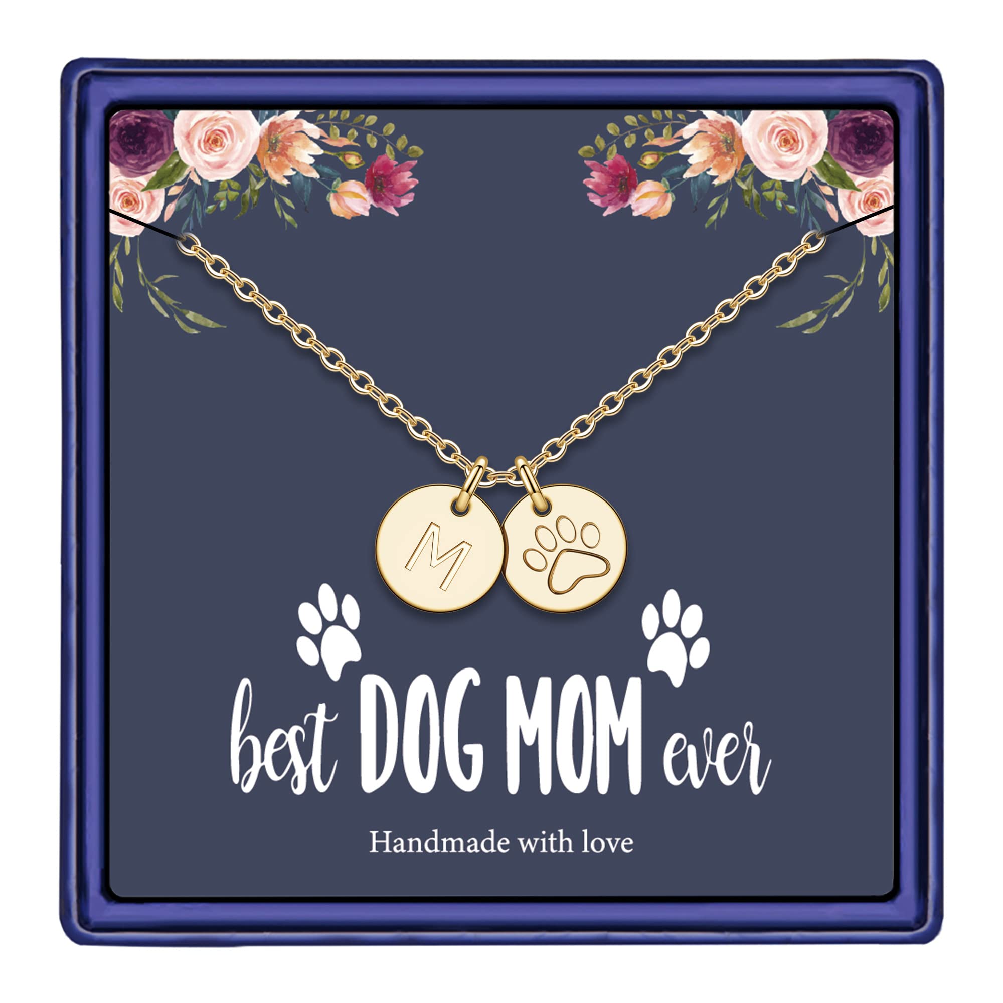 Dog Mom Gifts For Women Necklace, 14K Gold Filled Dog Lover Gifts S Letter Initial Necklace Women Girls Alphabet Disc Puppy Paw Print Necklace Pet Dog Lovers Gifts For Dog Mom