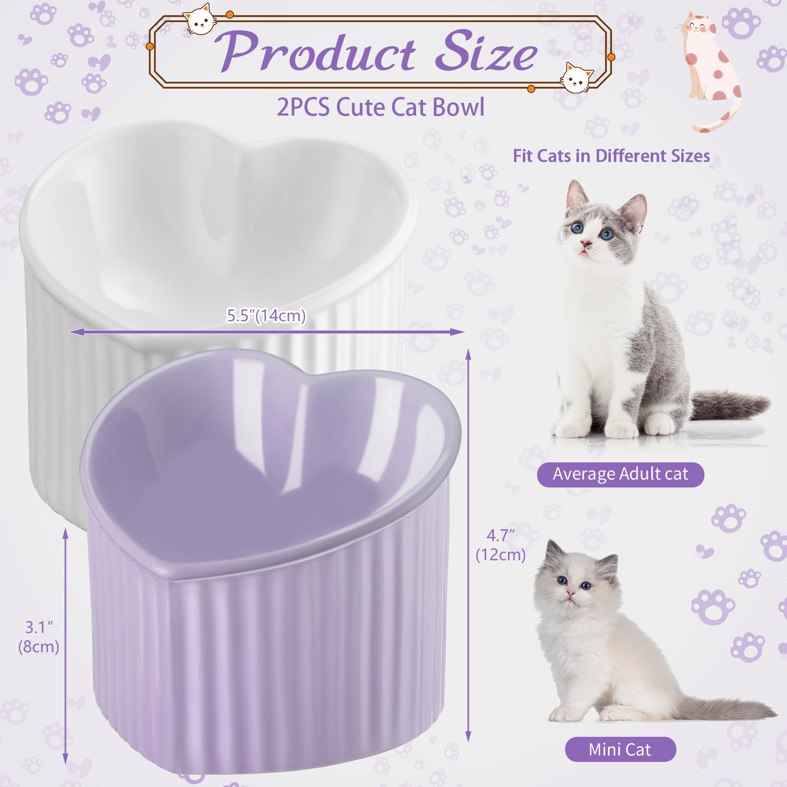 Mumufy 2 Pcs Ceramic Elevated Cat Bowls Tilted Elevated Raised Pet Bowls Anti Vomit Cat Dish for Indoor Stress Free Water Dish F