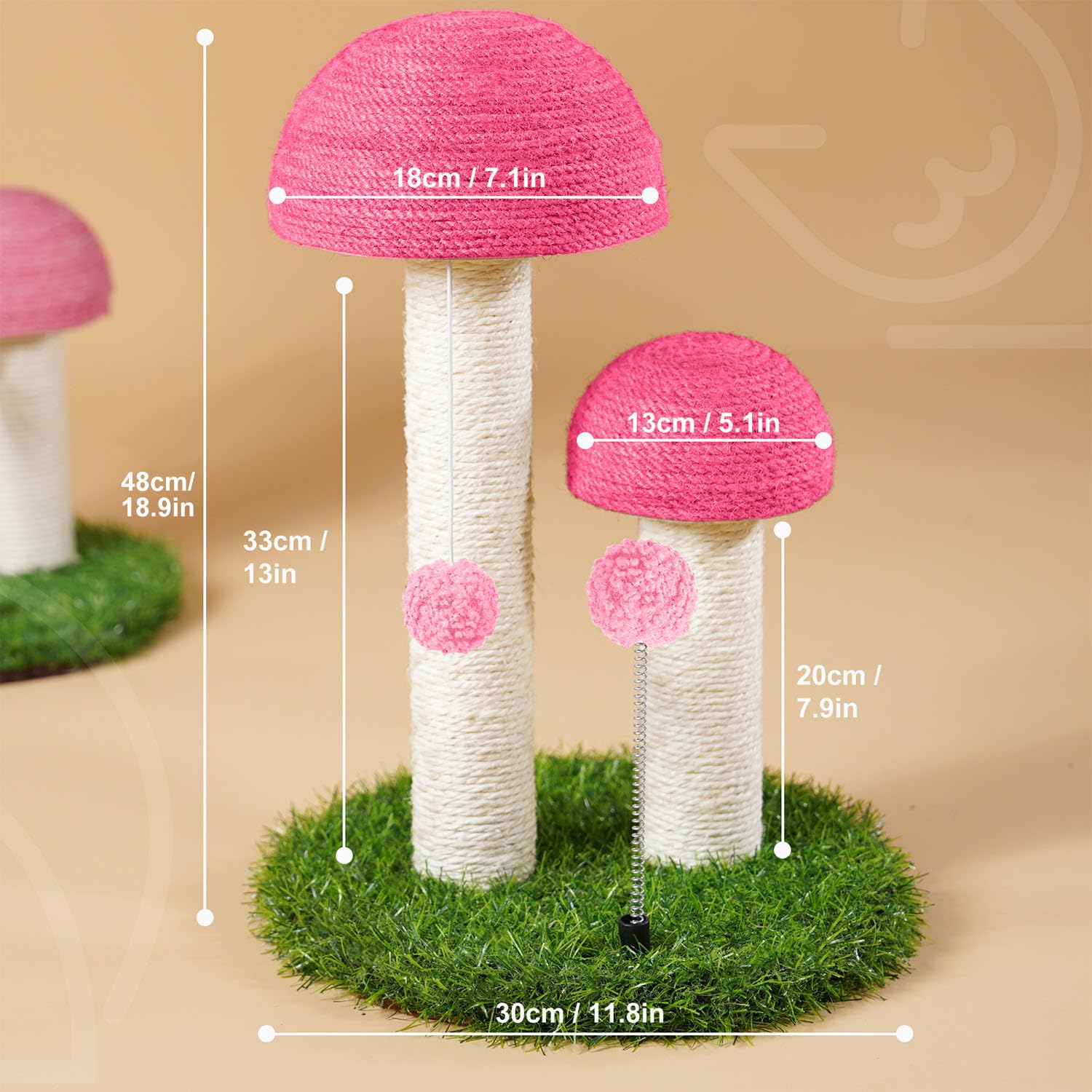 Odoland Cat Scratching Post Mushroom Natural Sisal Board Scratcher for Kitten Health and Good Behavior, Furniture Scratch Deterr