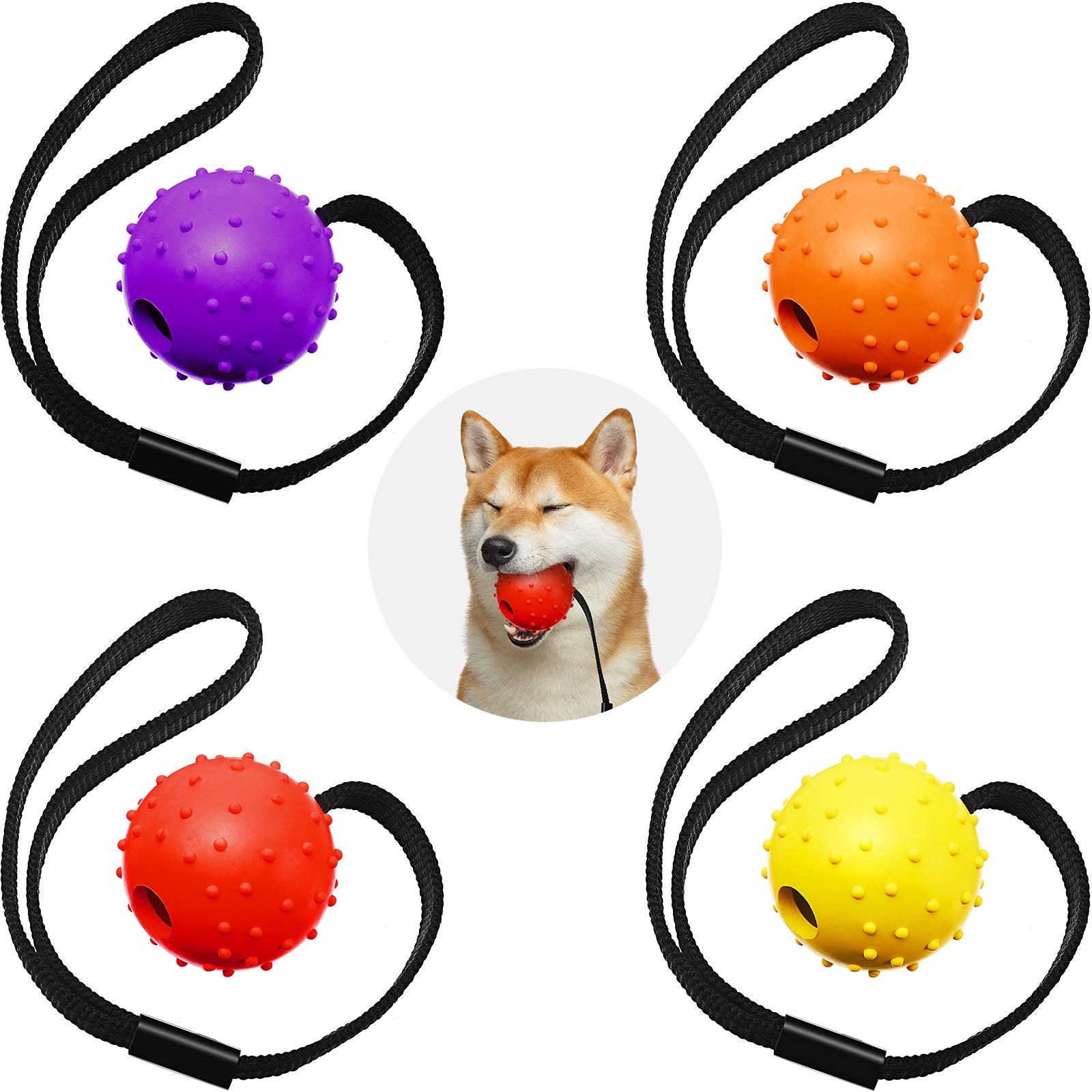 Skylety 4 Pcs Ball on Rope Dog Toy Dog Training Ball on a String Interactive 1.97 x 13.8 Inch Exercise and Reward Toy for Small 