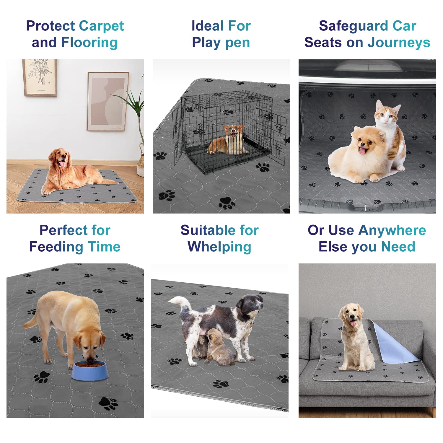 Washable Pee Pads For Dogs + Free Puppy Grooming Gloves/Quilted, Fast Absorbing Machine Washable Dog Whelping Pad/Waterproof Puppy Training Pad/Housebreaking Absorption Pads