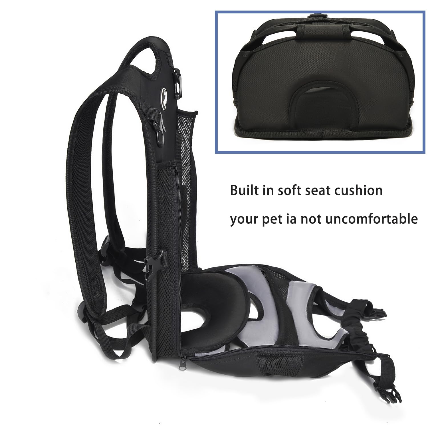 Wakytu Dog Front Carrier Backpack for Small Dogs, Legs Out, Padded Straps, Polyester, C28S-BK, 1.0 Stripe, Ideal for Travel & Hiking