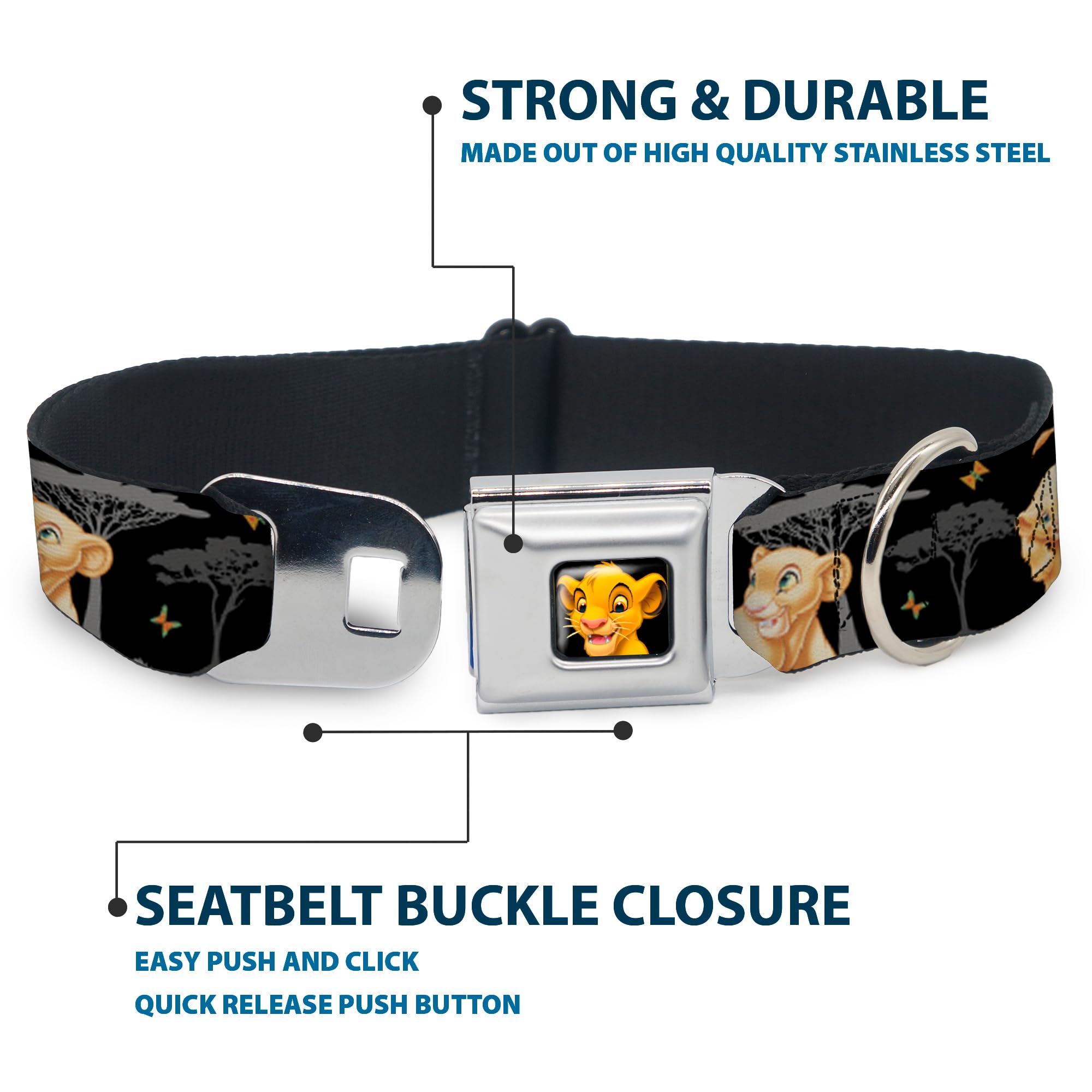 Buckle-Down Dog Collar Seatbelt Buckle Lion King Simba Nala Hakuna Matata 11 To 17 Inches 1.0 Inch Wide, Multi Color (Dc-Wdy046-M)