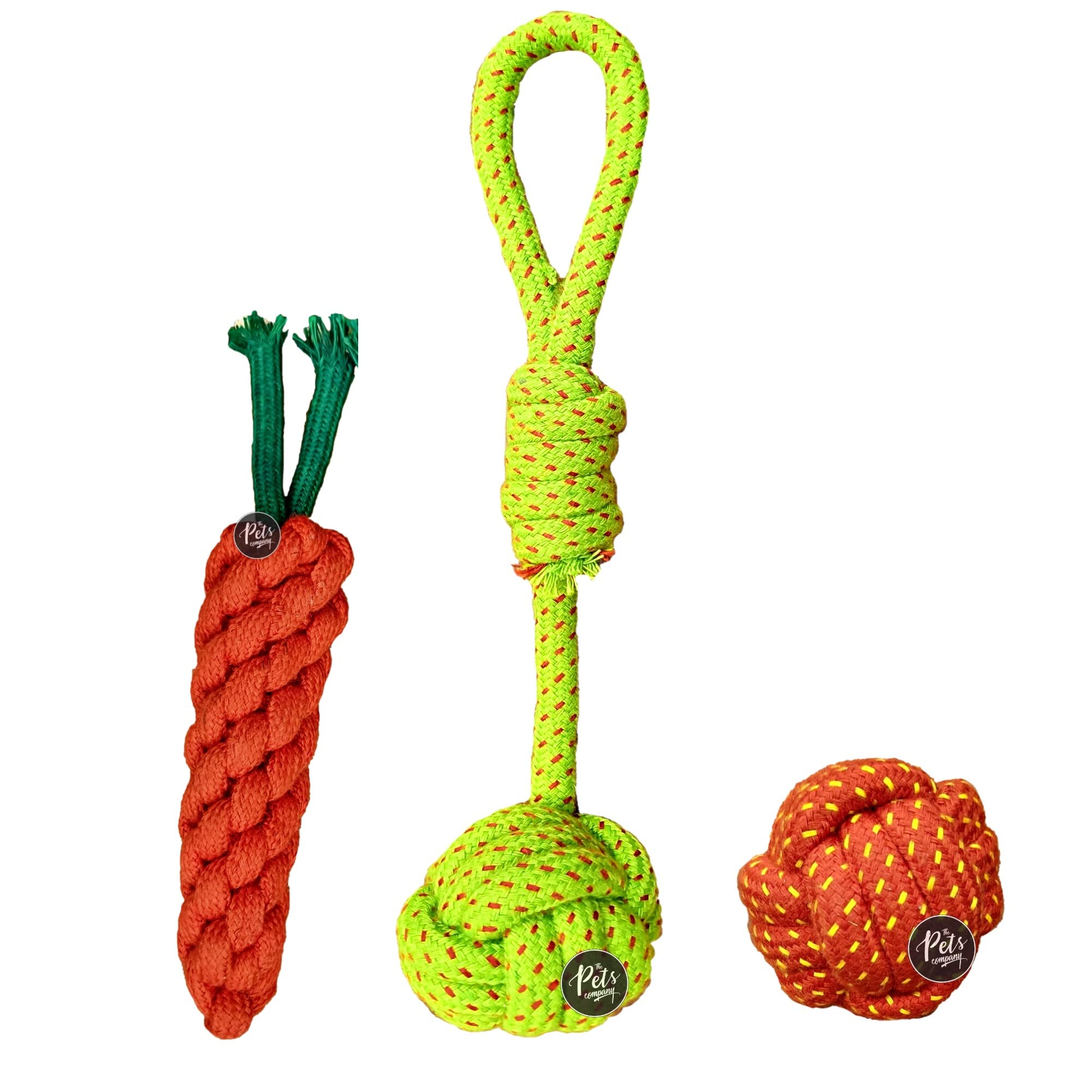 The Pets Company Christmas Dog Chew Toys For Puppy Teething & Training (Dog Ball + Knot Ball Tug + Carrot), Dog Rope Toy Combo O