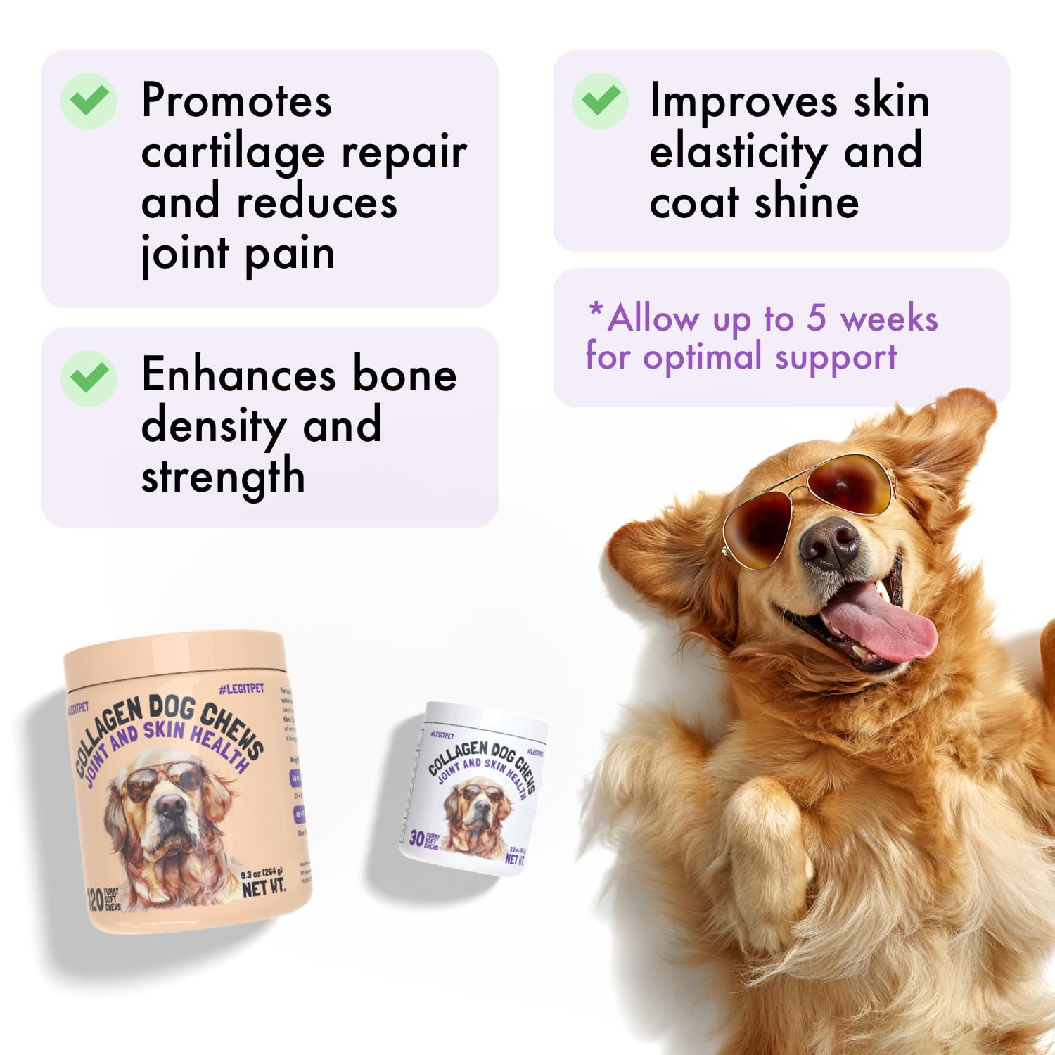 Collagen Dog Chews for Joint & Skin Health 30 Soft Chews All Breeds Mobility, Cartilage Repair & Pain Relief Hip & Joint Skin Co