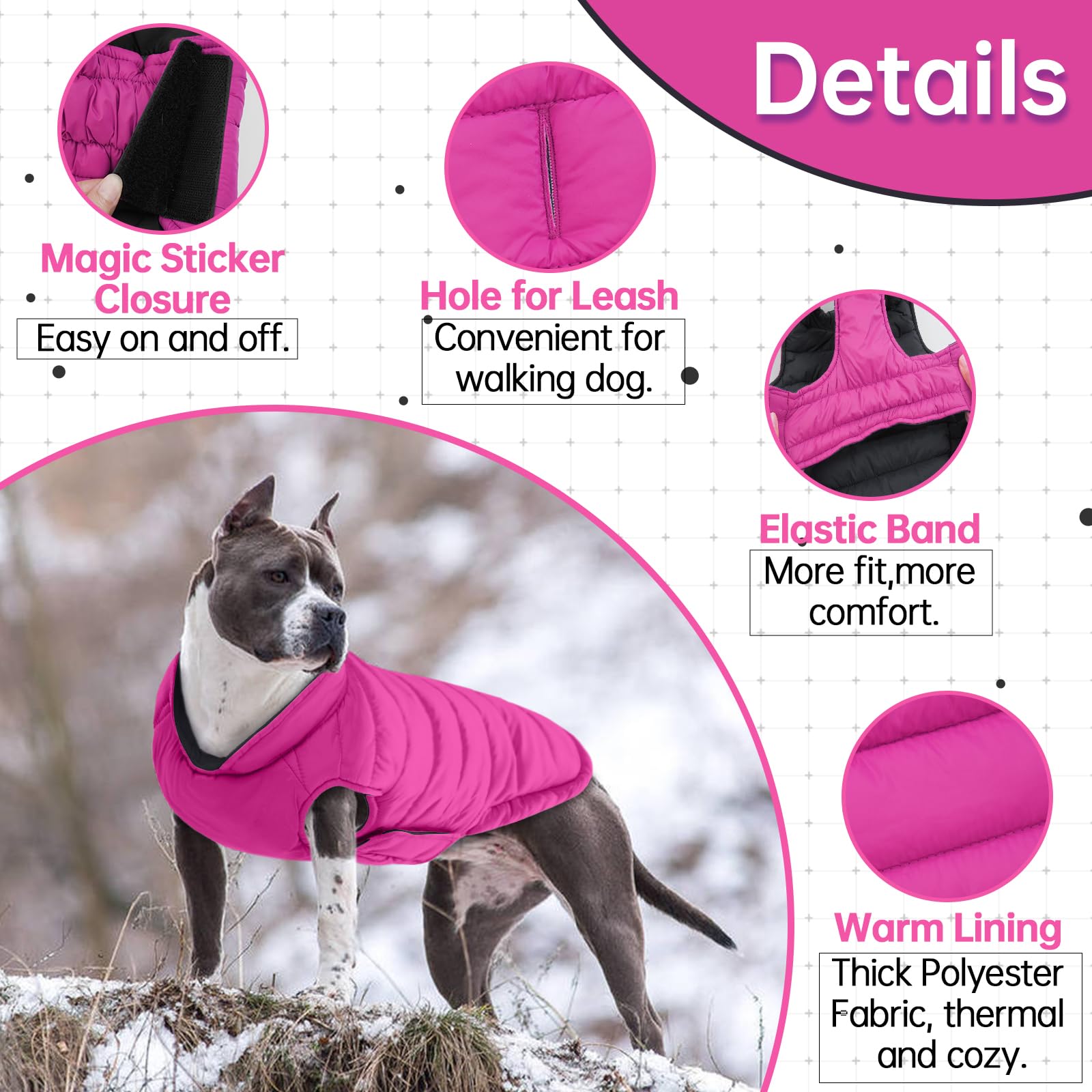 Lelepet Warm Dog Puffer Jacket Reversible Padded Vest Windproof Lightweight Cold Weather Coat Dog Sonwsuit With Hook & Loop, Non