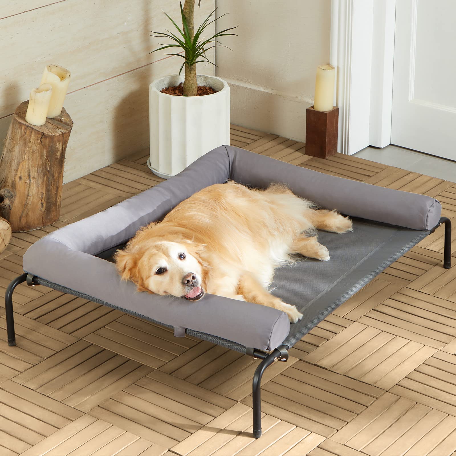 Rrpethome Elevated Cooling Dog Bed,Raised Beds For Large Dogs - Outdoor,Chew Proof Portable Pet Cot Skid-Resistant Feet,Frame With Breathable Mesh