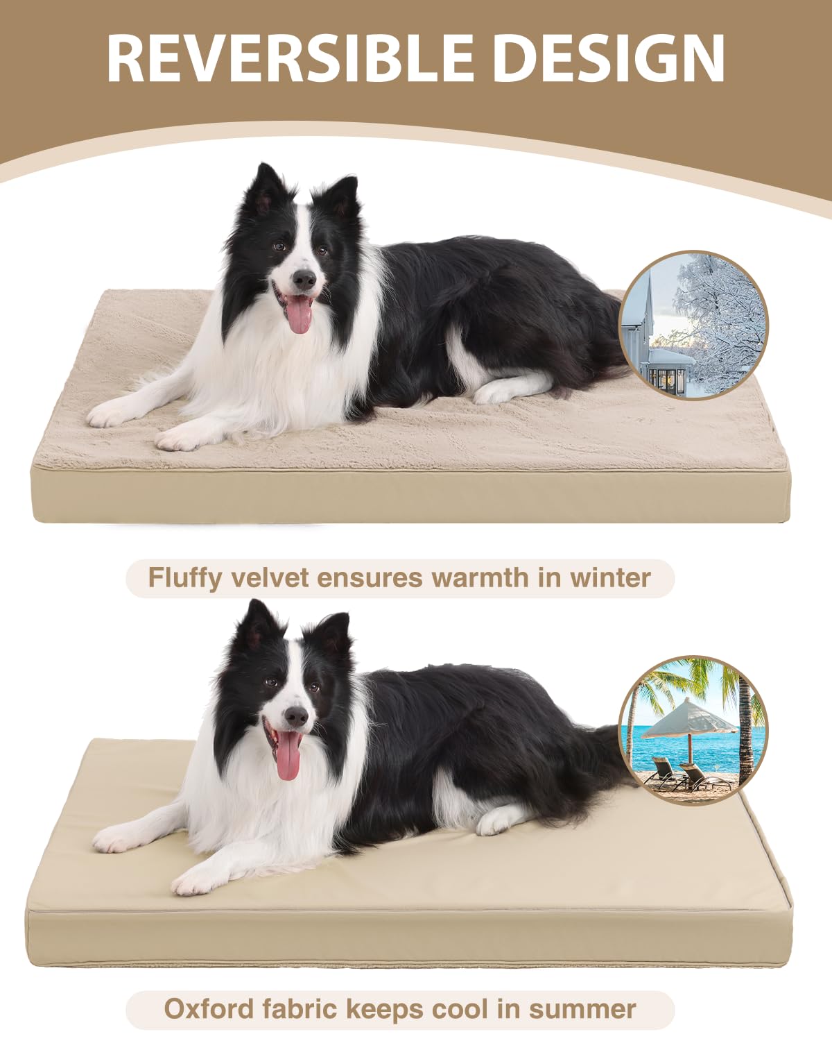 KSIIA Orthopedic Dog Bed Crate Waterproof Pet Mats for Large Dogs Deluxe Plush Washable Pet Bed with Egg Crate Foam & Removable