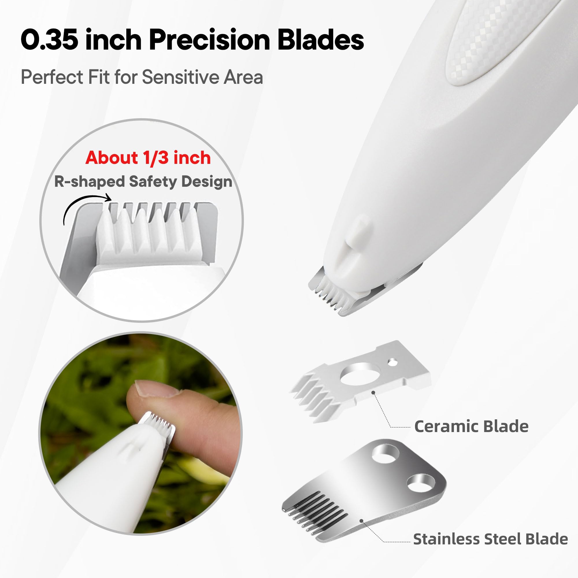 FURBONA Dog Paw Trimmer - LED Light, Rechargeable, Low Noise Grooming Clippers for Small Dogs & Cats - White Model FB-PT01WH-US