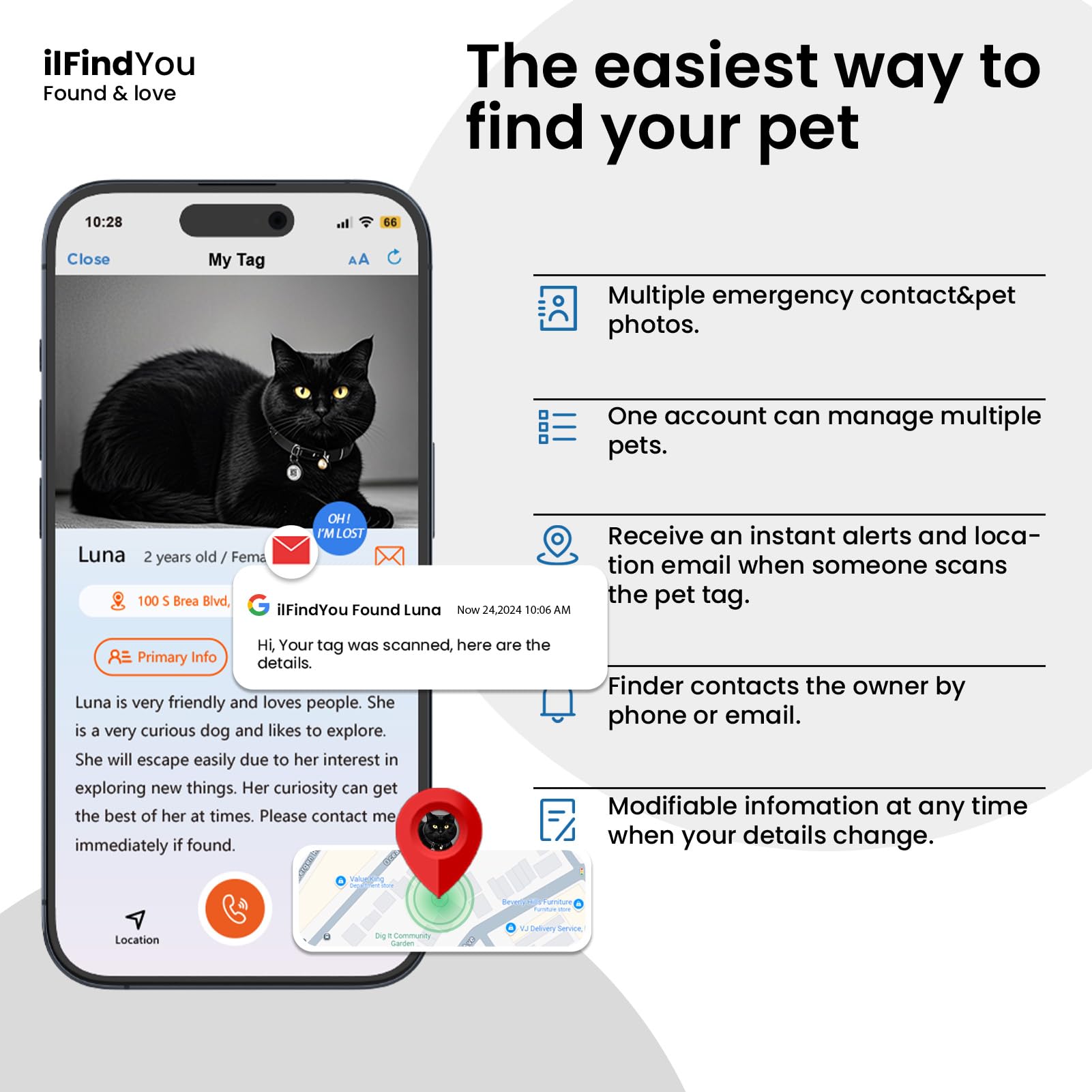Ilfindyou Personalized Qr Code Tag For Kitten Collar, Cat Tracker With Scan Location Alerts, Black S