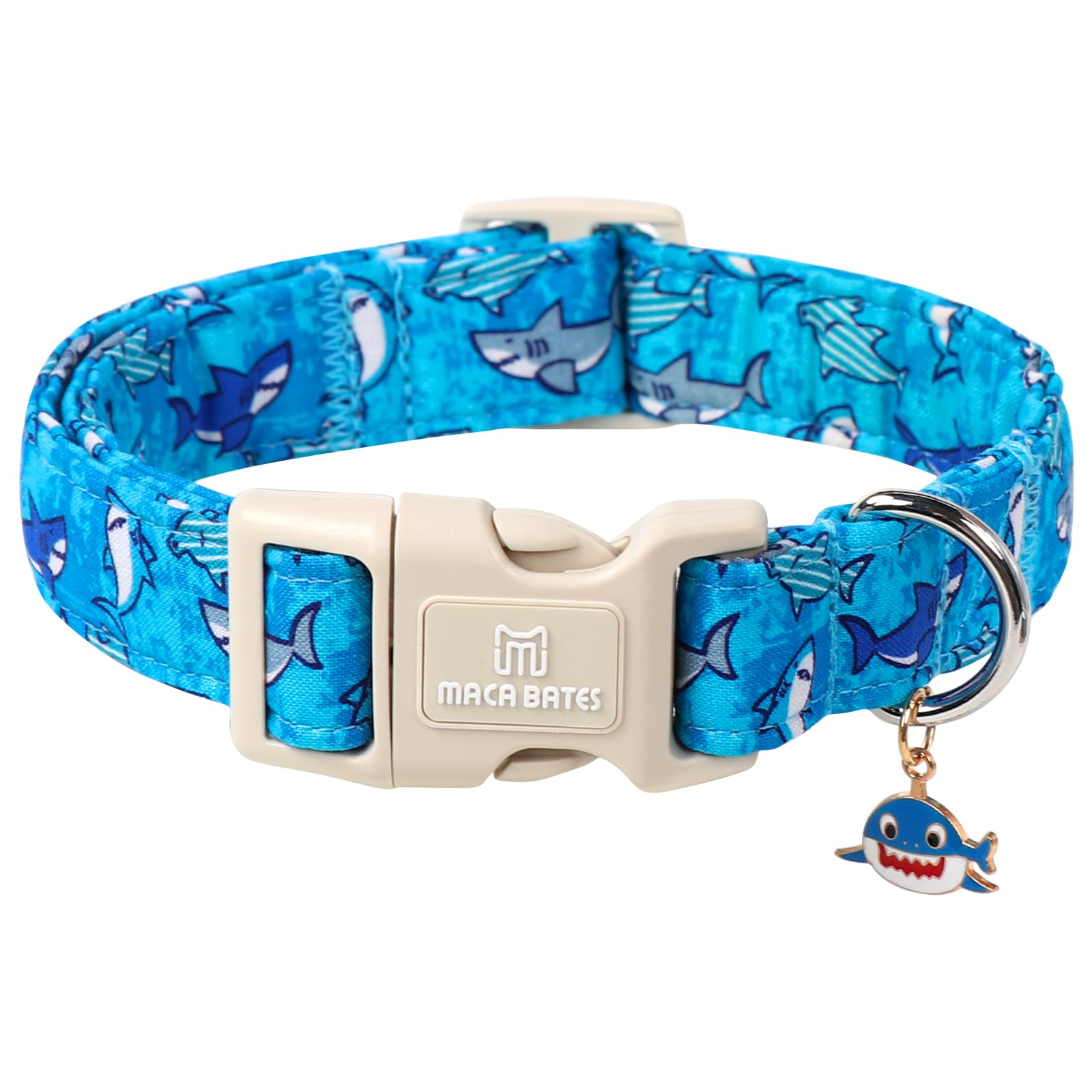 Maca Bates Summer Shark Basic Collar For Dog Adjustable Durable Soft Comfortable Blue Beach Sharks Dogs Collars Gift For Small M