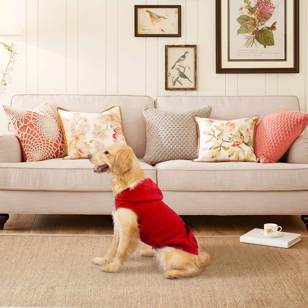 Expawlorer Dog Hoodie With Pocket, Polar Fleece Dog Sweatshirt Fall Cold Winter Sleeveless Sweater With Hood, Warm Cozy Pet Clothes For Small To Large Dogs Boys And Girls (Red, Xl)